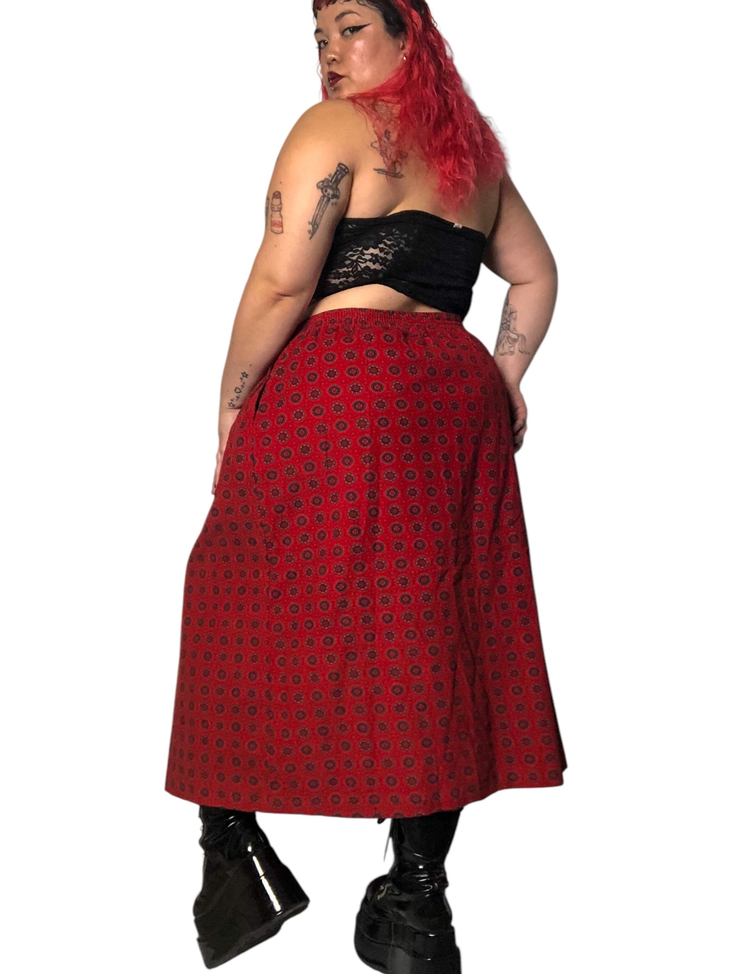 80’s/90’s Impressions II Red Patterned Corduroy Midi Skirt (2X/3X)
