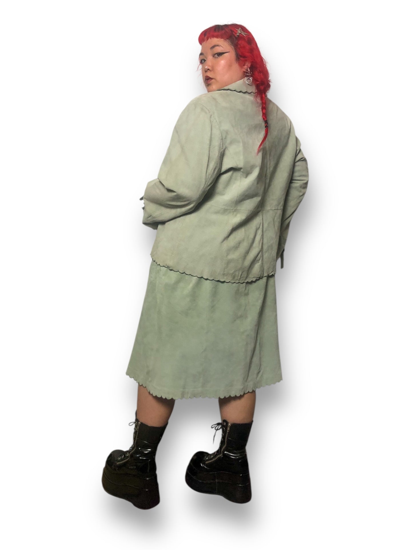 90’s Terry Lewis Mint Green Leather Skirt Suit
