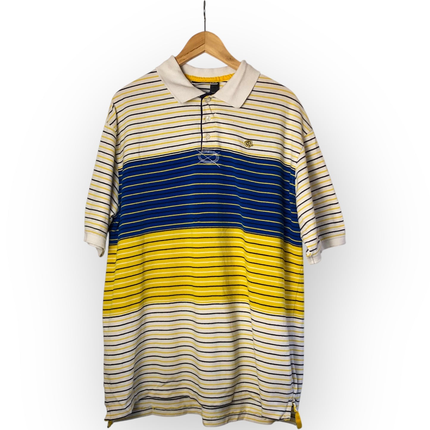 Y2K Rocawear White Striped Polo Shirt (XL)