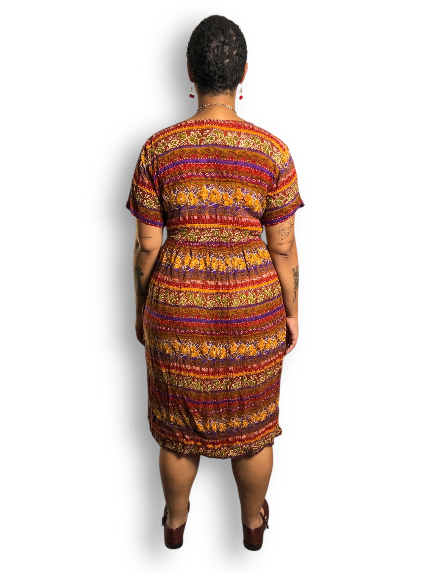 90’s Jennifer Moore Striped Patterned Midi Dress (XL)