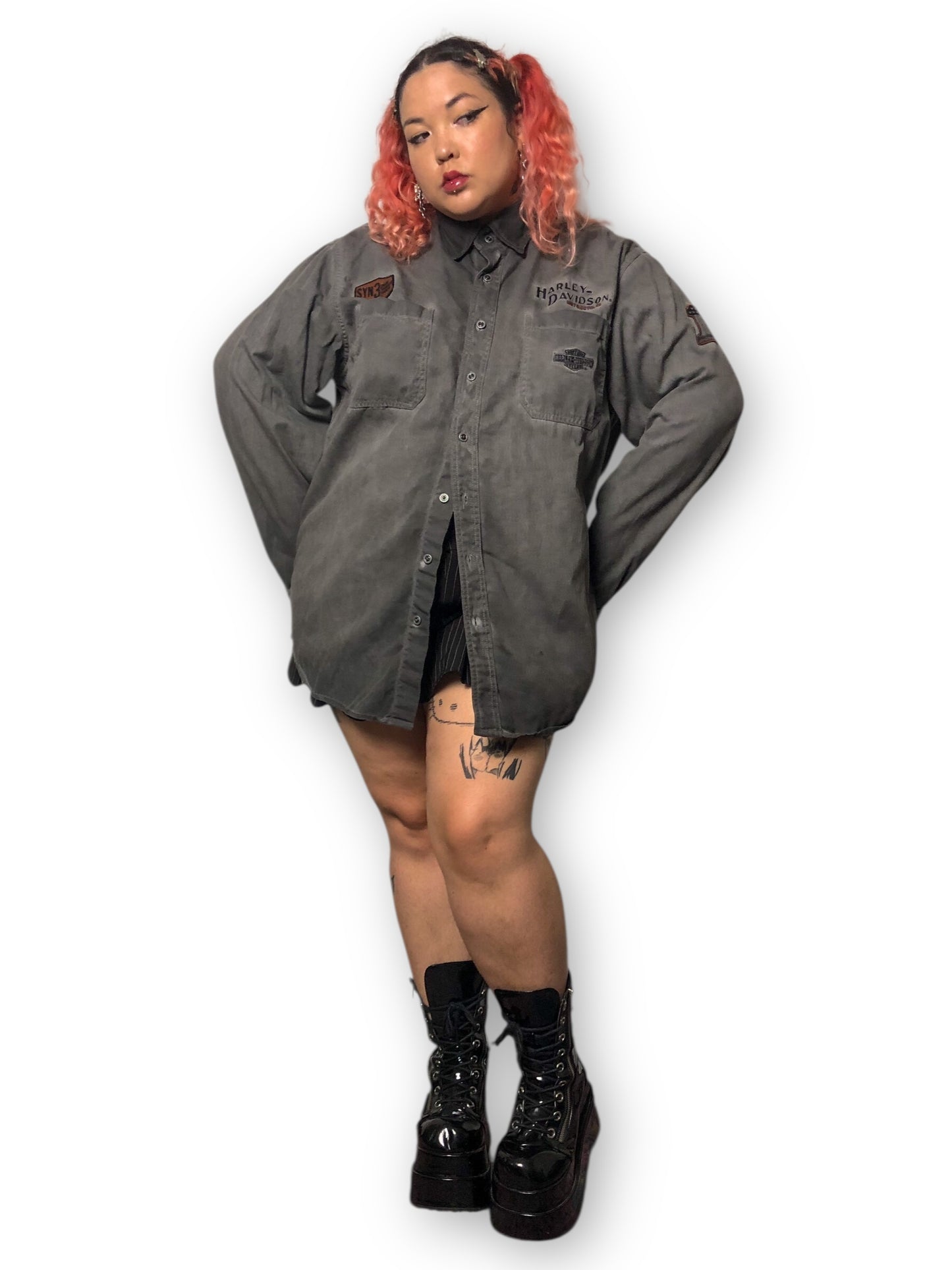 90’s/Y2K Harley Davidson Gray Button Down Shirt (2X)