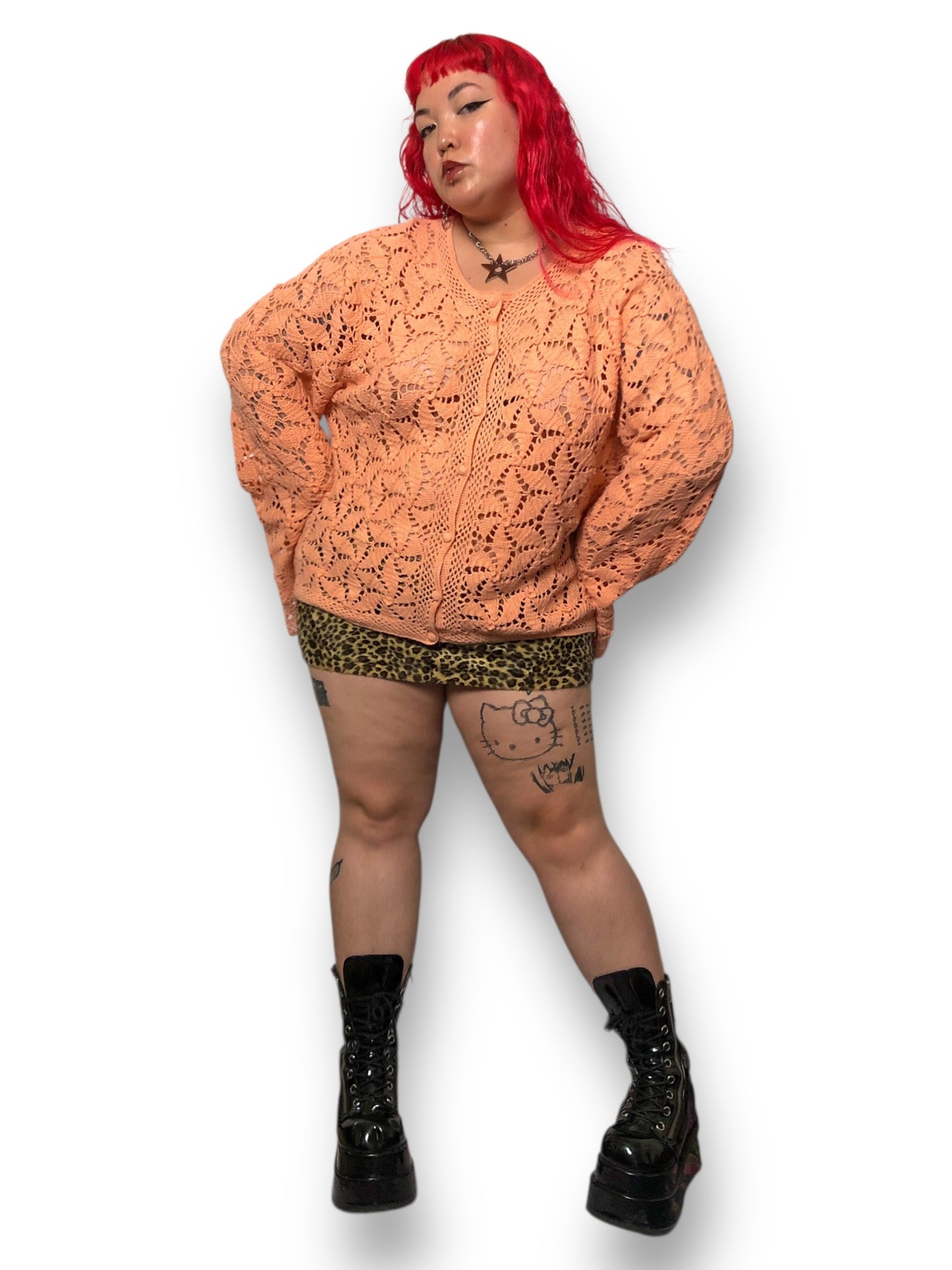 90’s/Y2K Coldwater Creek Coral Pink Crochet Knit Cardigan (3X)
