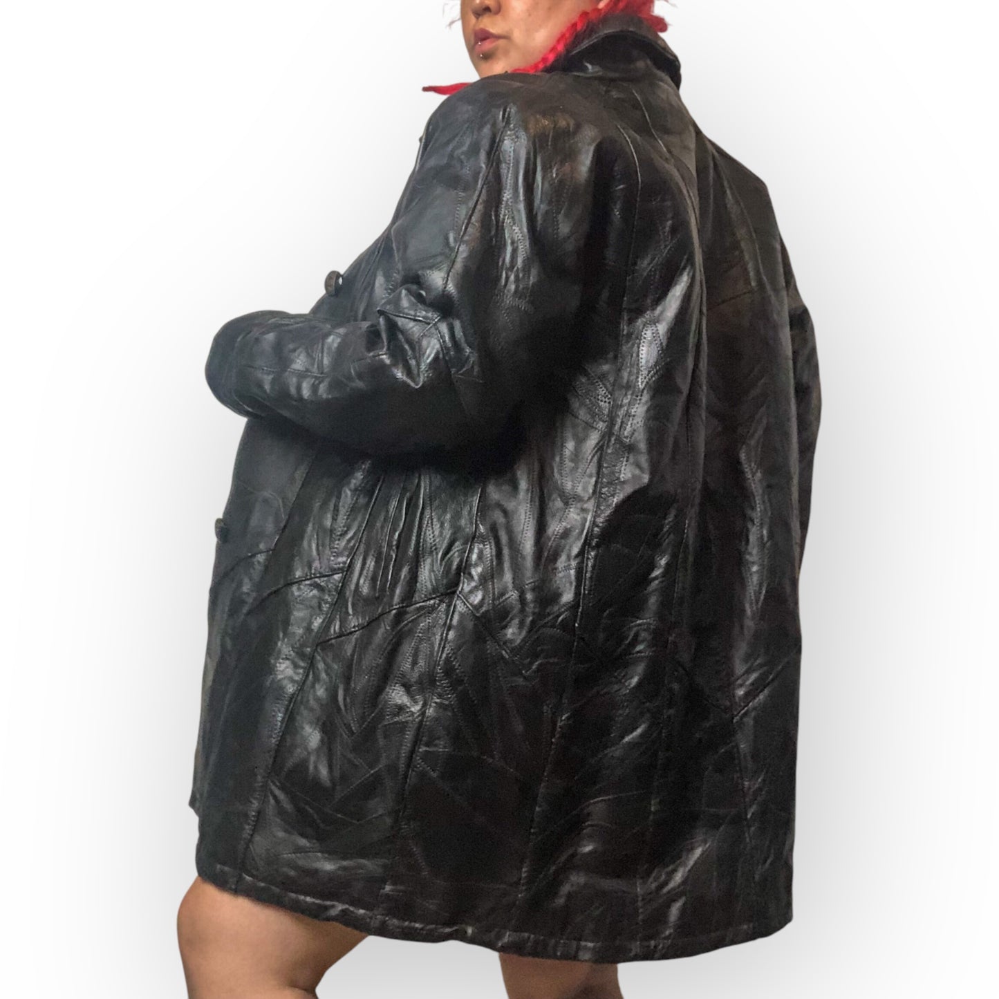 90’s Maxam Black Mosaic Patchwork Leather Jacket (XL)