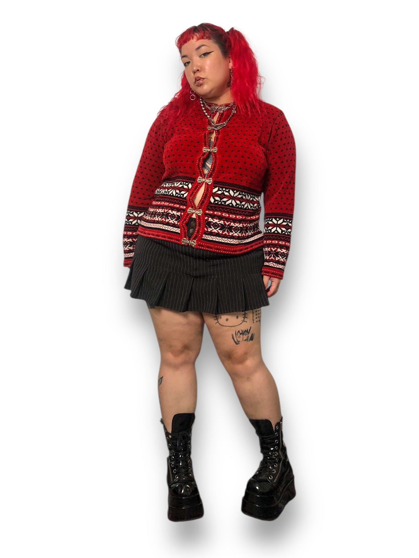 90’s/Y2K Croft & Barrow Red Patterned Cardigan Sweater (XL)
