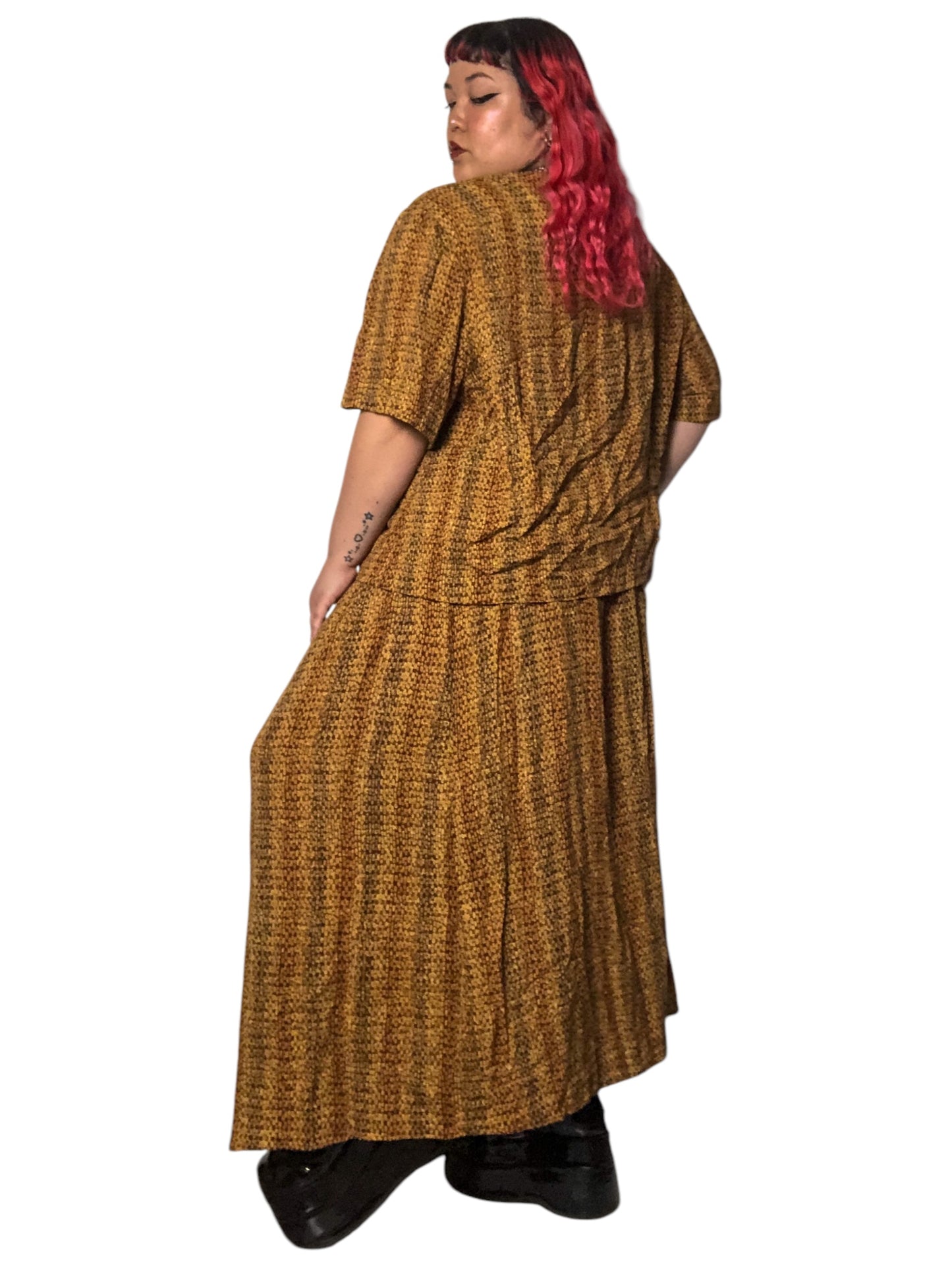 90’s/Y2K Maggie McNaughton Yellow and Brown Patterned 2-Piece Set (3X)