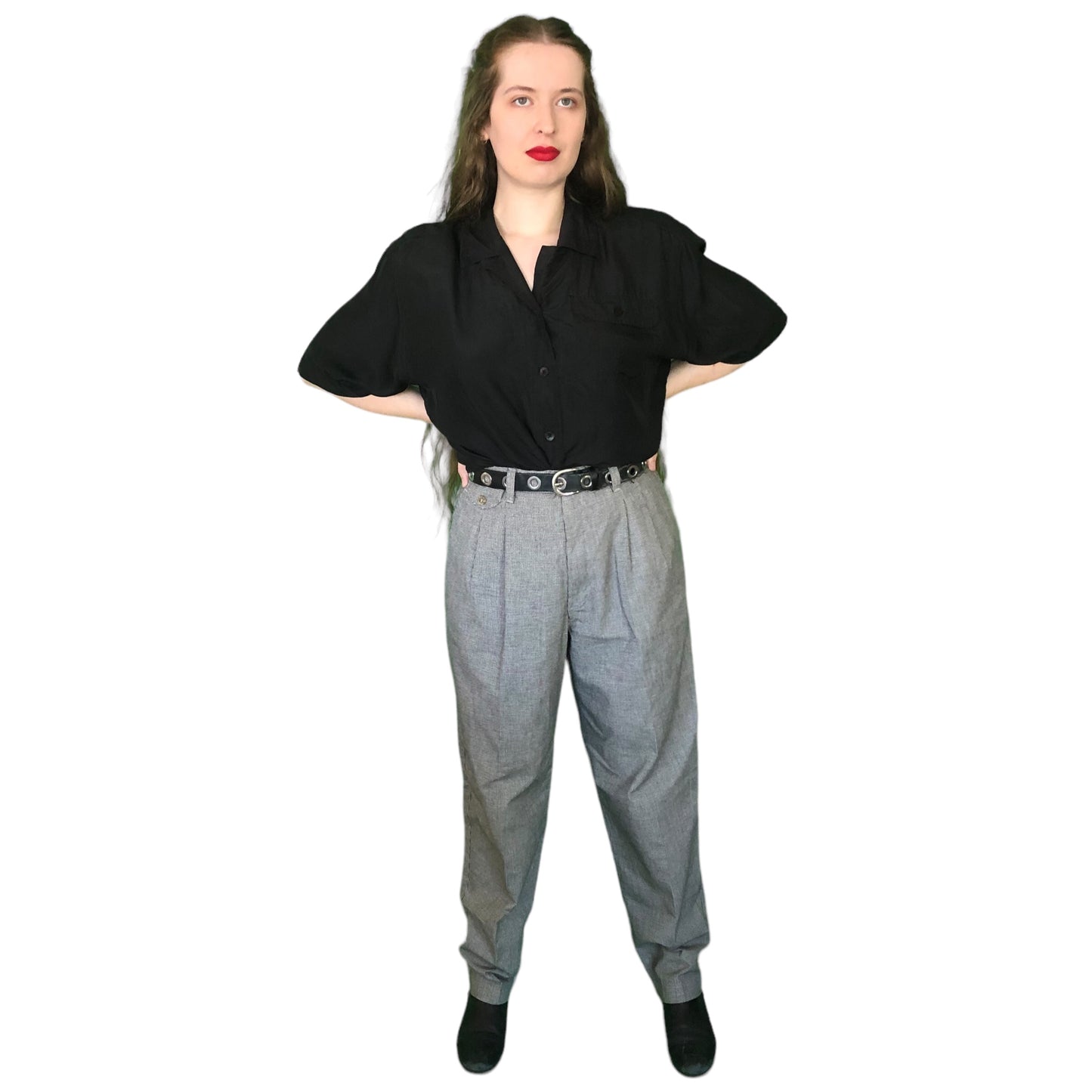 90’s Lee Black and White Micro Houndstooth Pleated Pants (L)