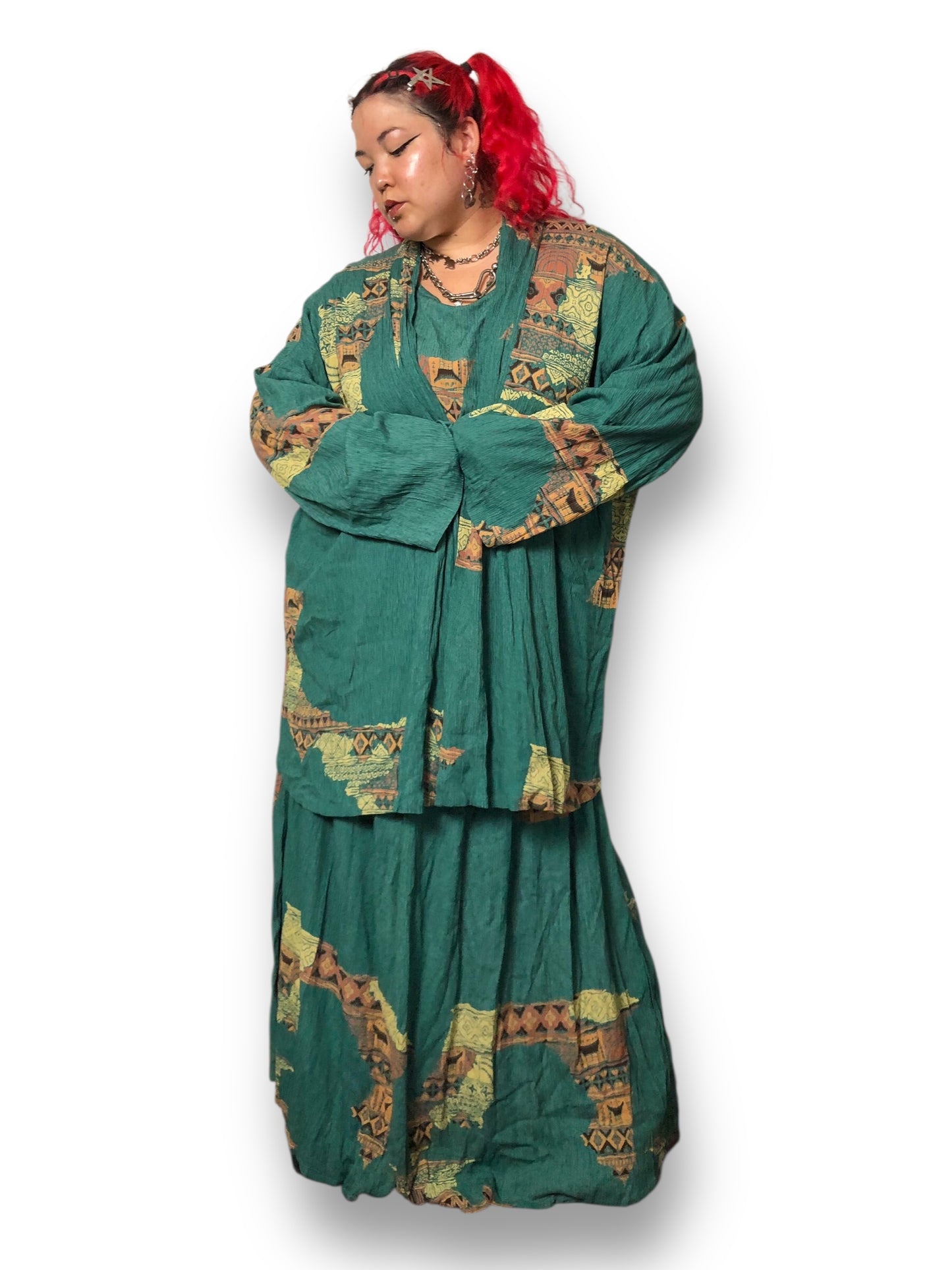 Y2K Simply Southwest Sea Green Retro Patterned 3-Piece Set (2X)