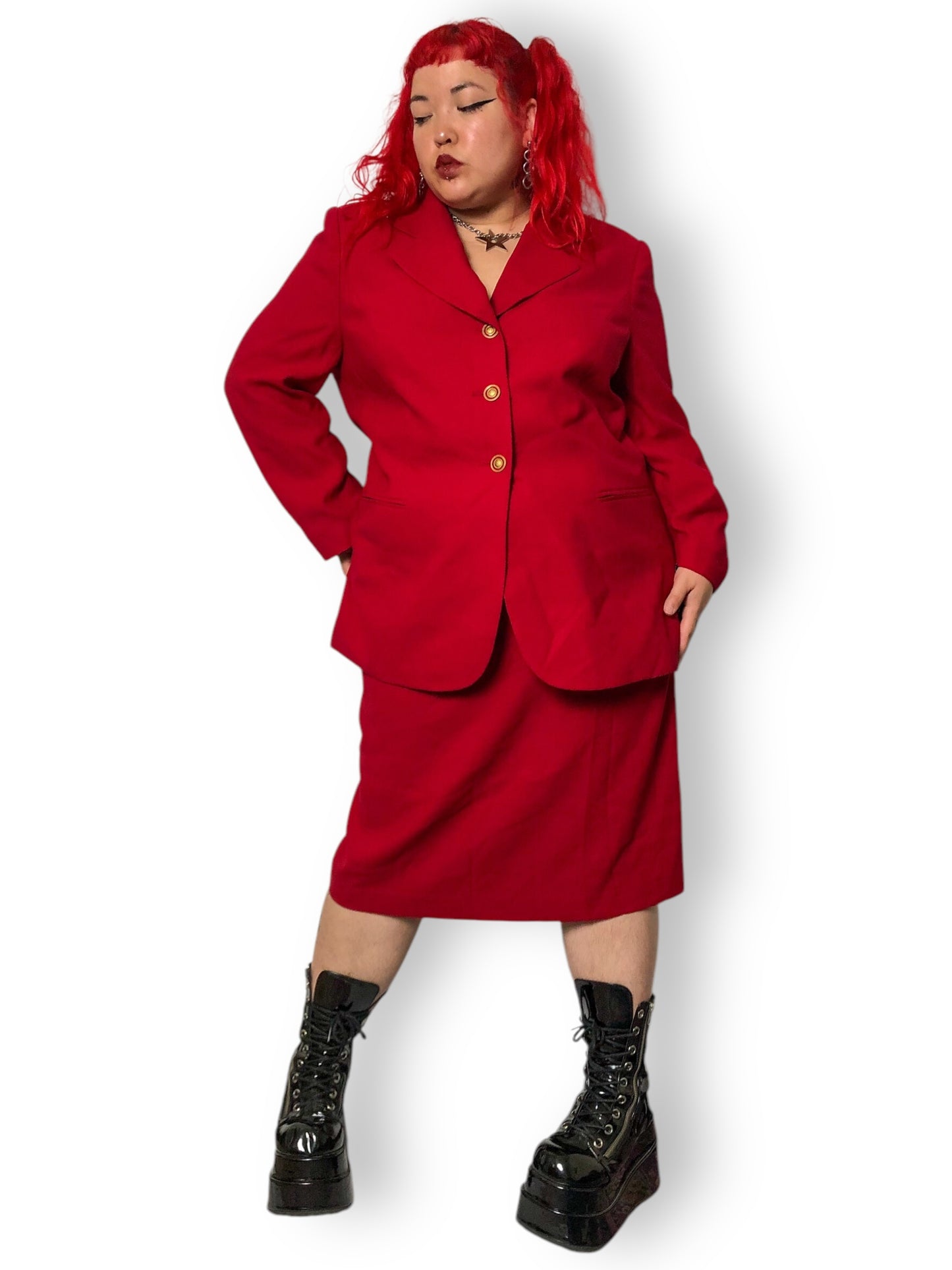 90’s/Y2K Kasper II for August Max Woman Red Skirt Suit (2X)