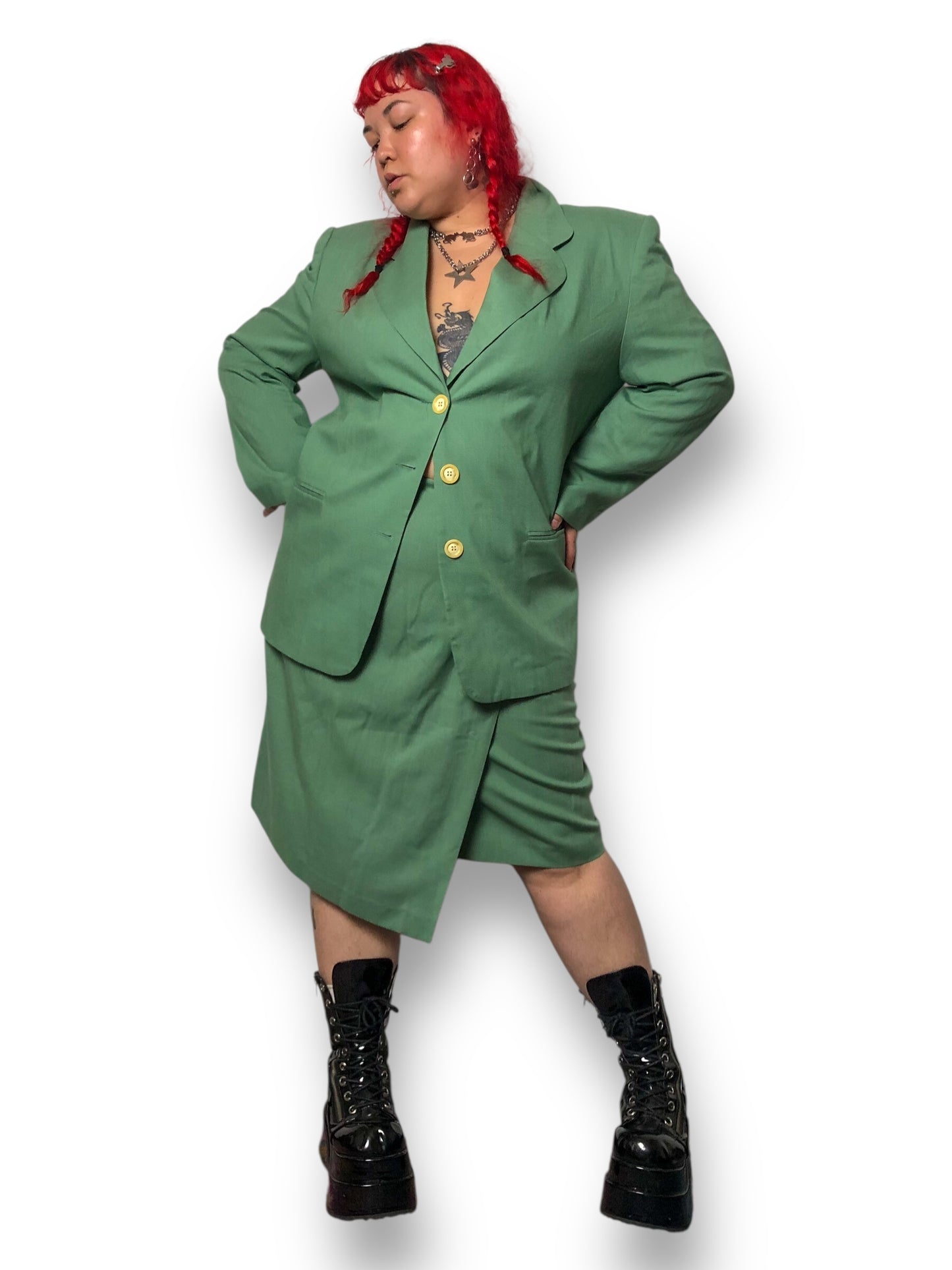 70’s August Max Woman Sage Green Skirt Suit (2X)