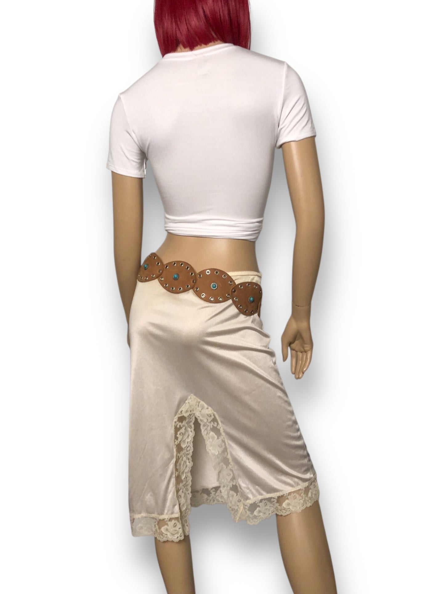 90’s/Y2K Cream Slip Skirt (M)