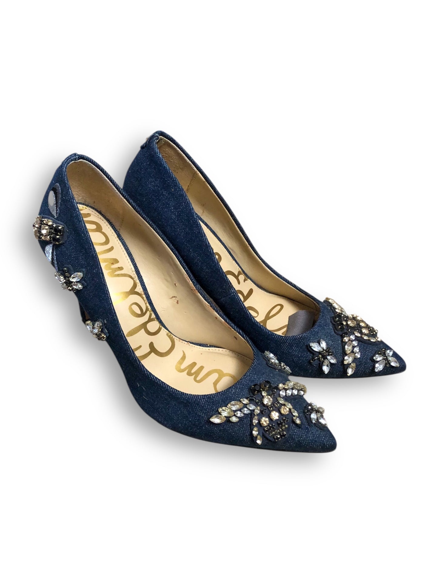 Sam Edelman Denim Rhinestone Heels (6.5)