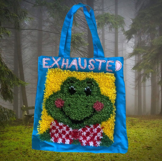 this frog is exhausted tote bag
