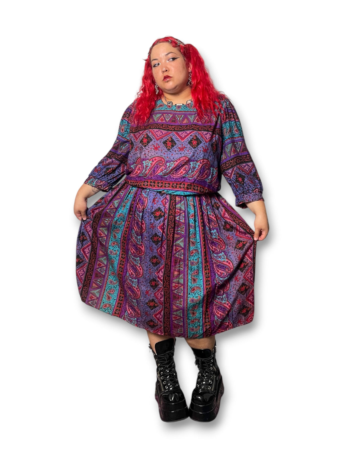 80’s Retro Print Midi Dress (2X/3X)