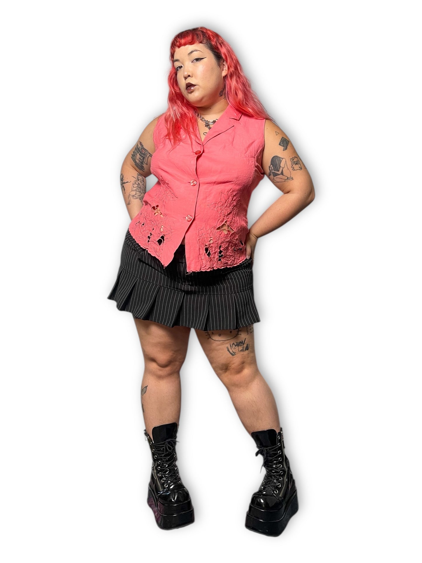 90’s Joy & Peace Salmon Pink Sleeveless Blouse (2X)