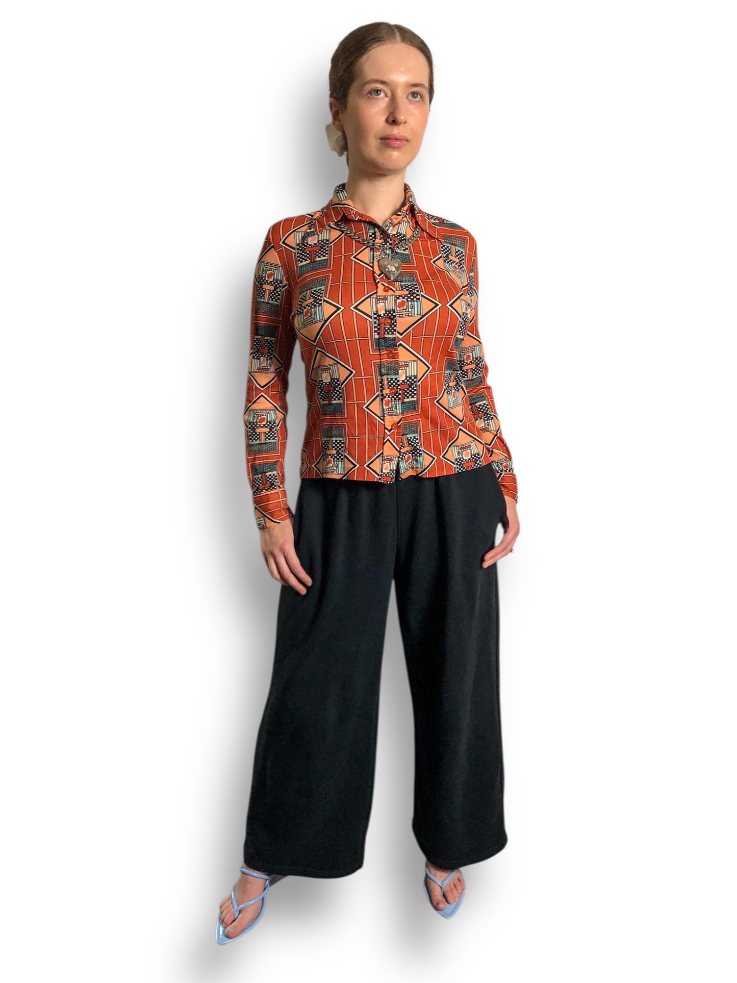 70’s Bronson of California Orange Deco Print Blouse (S/M)