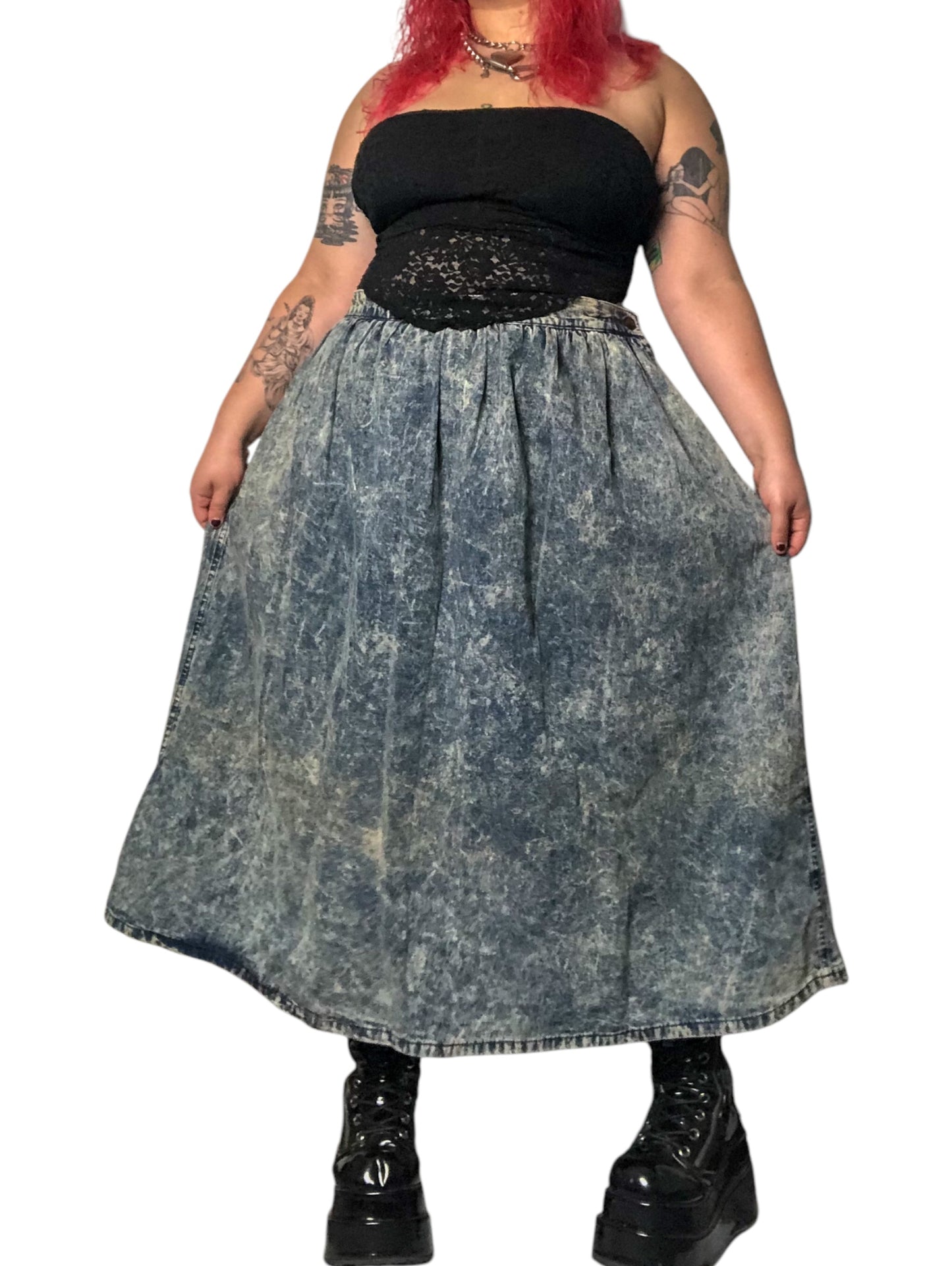 80’s/90’s Palmetto’s Acid Wash Denim Circle Skirt (2X)