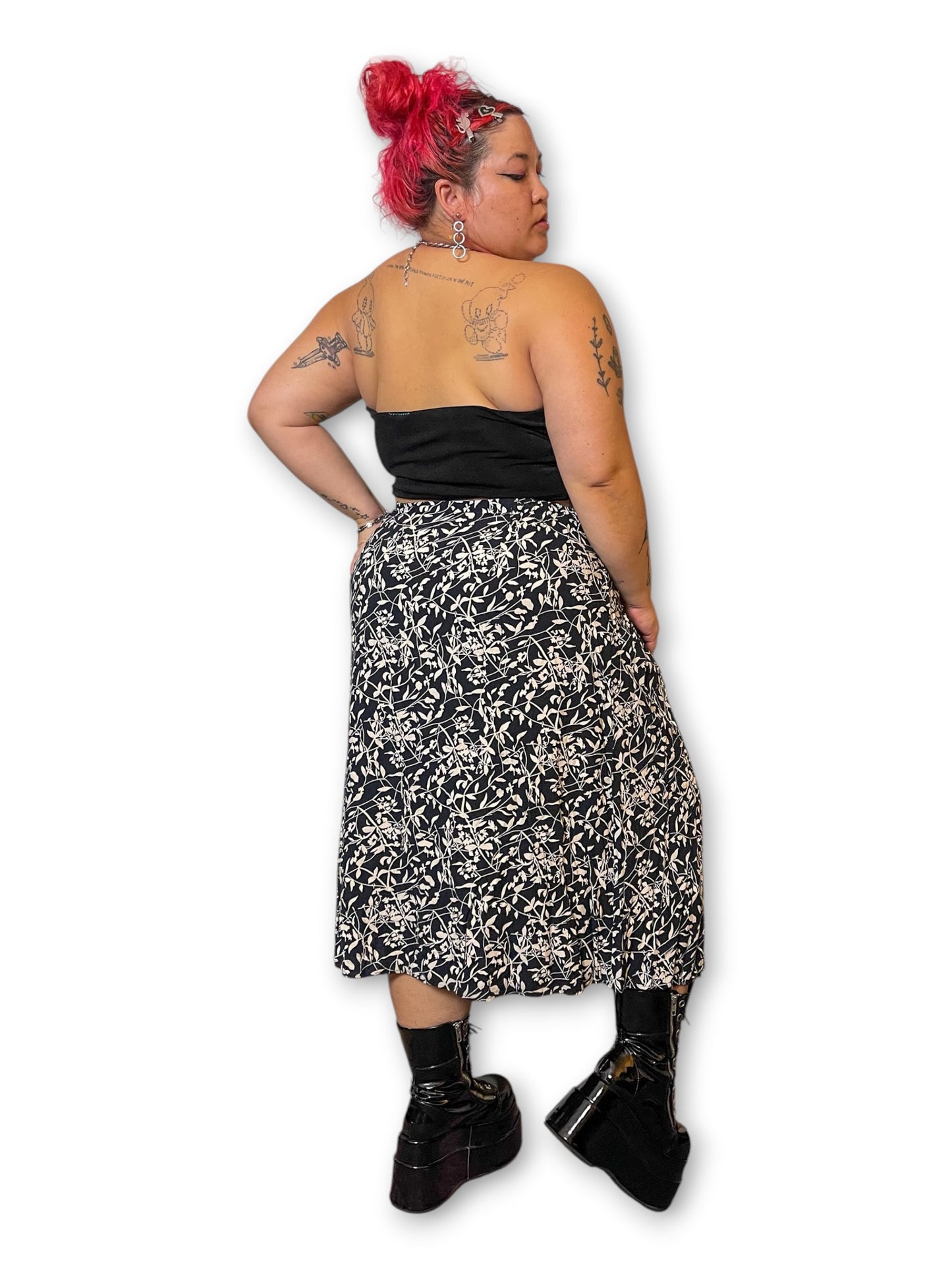 Y2K Leafy Print Midi Skirt (2X/3X)