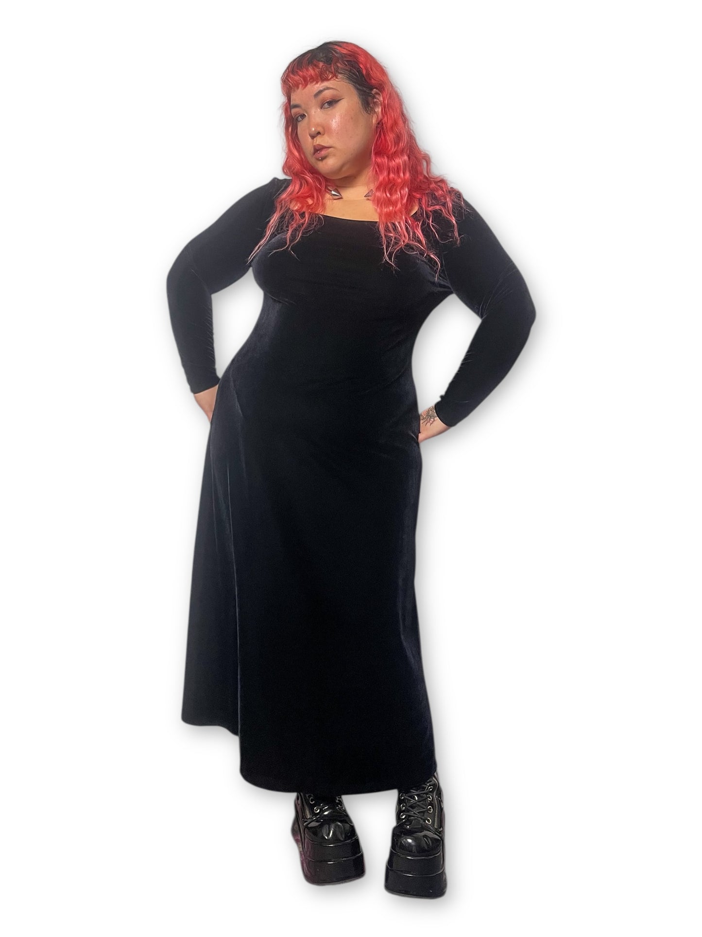 90’s Velvet Long Sleeve Maxi Dress (XL)