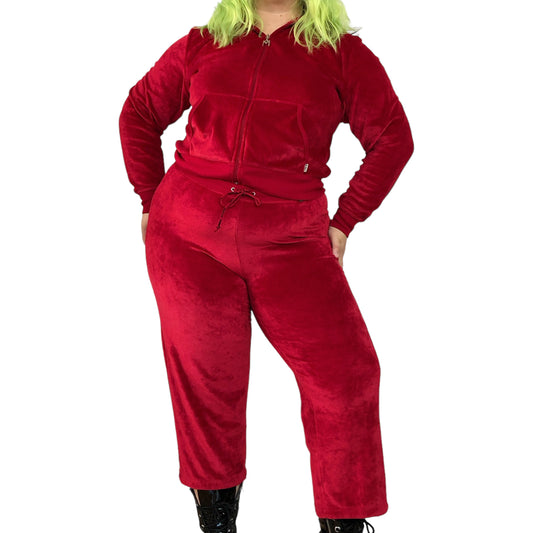 90’s Max Studio Red Velour Hoodie + Sweatpants 2-Piece Set (XL)