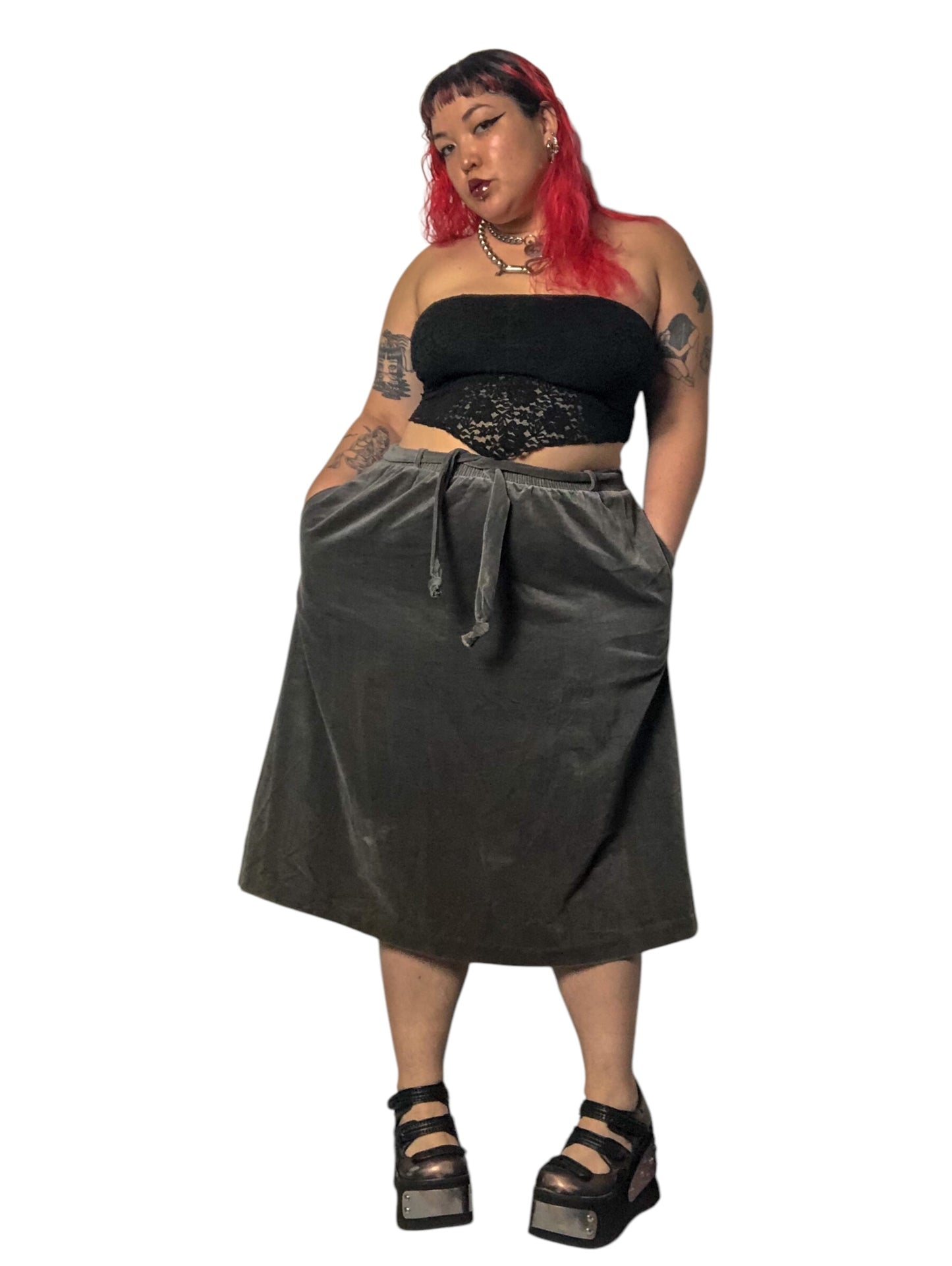 80’s/90’s Tumbleweeds Gray Velvet Skirt (XL/2X/3X)