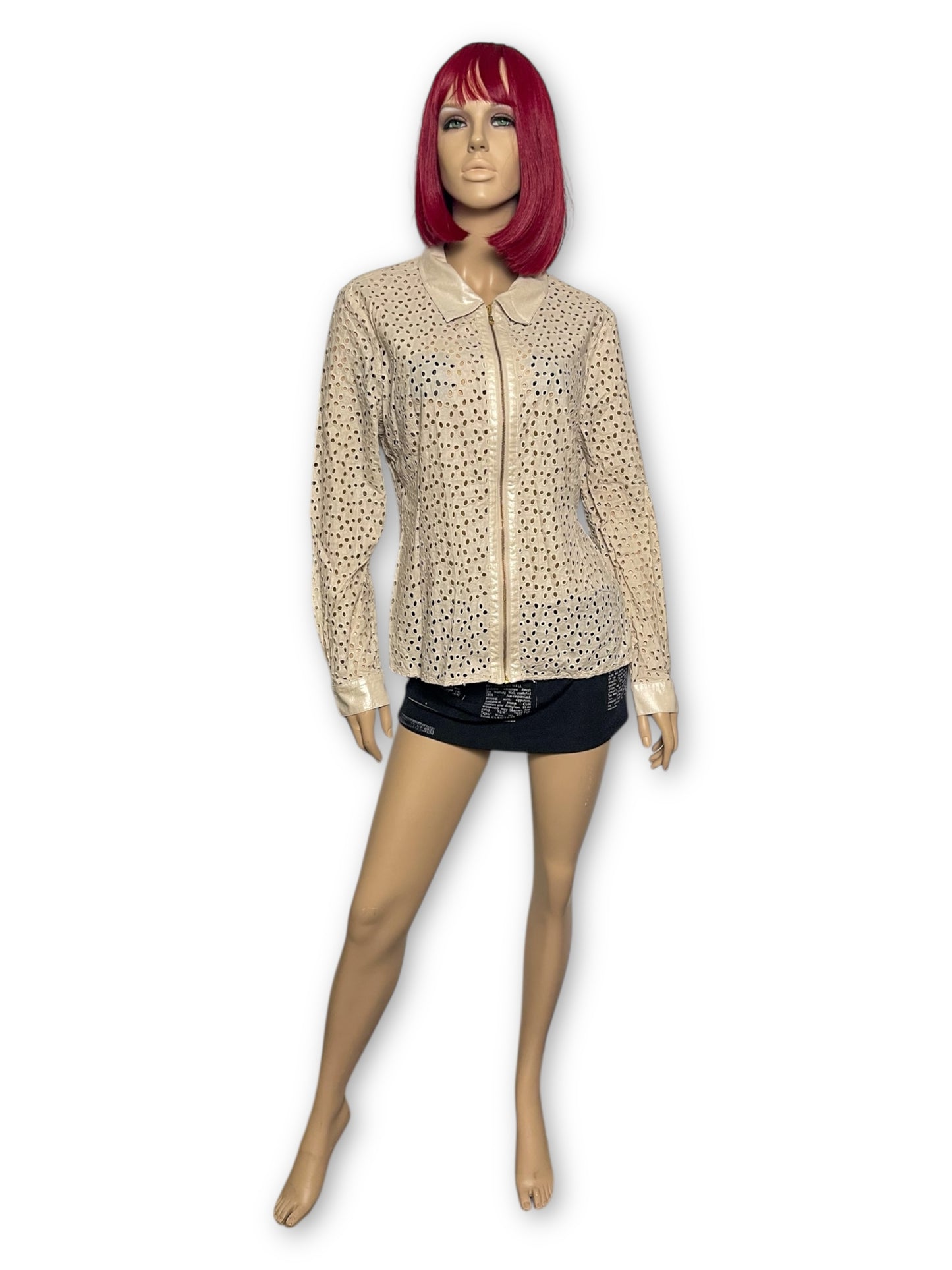 90’s/Y2K Spanner Cream Eyelet Blouse (L)