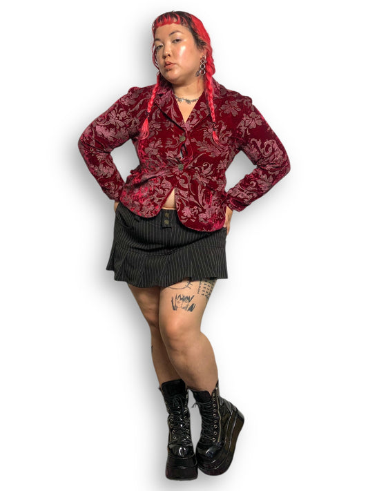 90’s/Y2K Chico’s Red Paisley Velvet Blazer (XL)