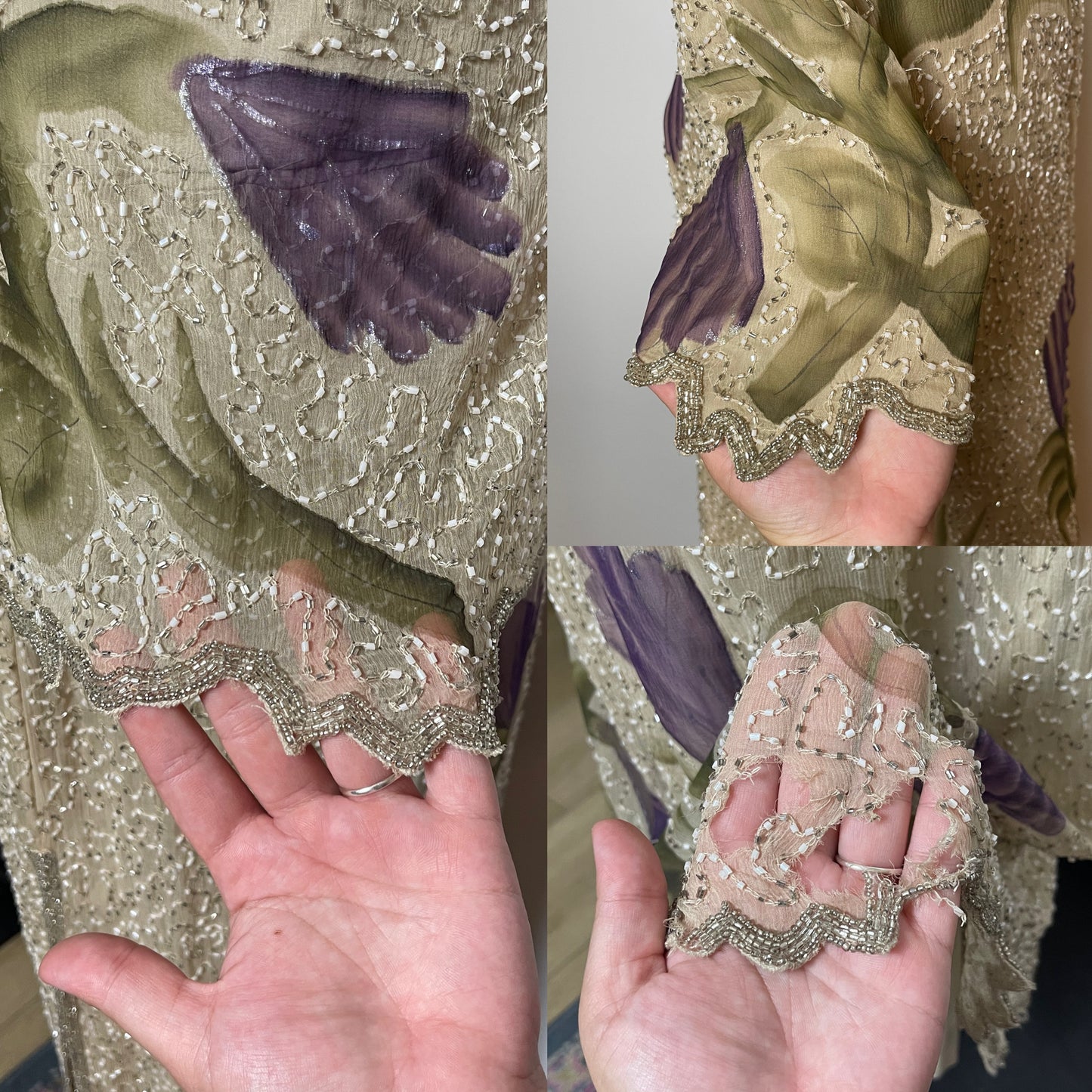 90’s Floral Silk Beaded Layered Dress (M)