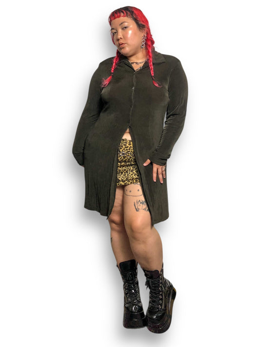 90’s Ronni Nicole II by Ouida Olive Green Slinky Cardigan (L/XL)