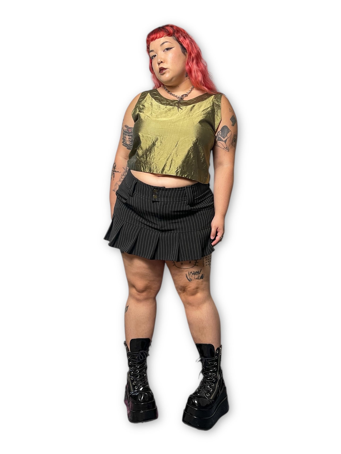 Vintage Shiny Olive Green Tank Top (1X/2X)