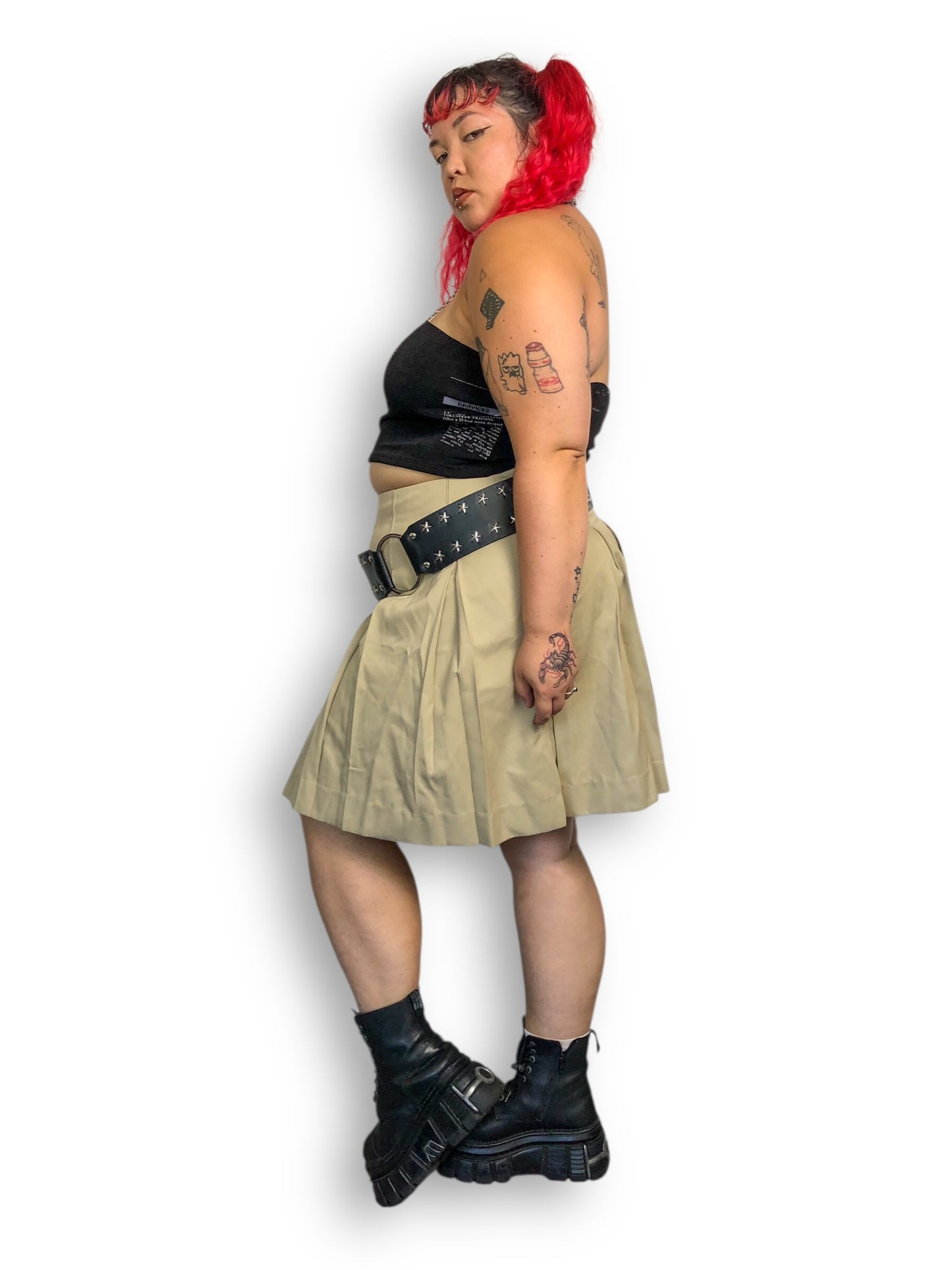 90’s/Y2K Mills Uniform Co Khaki Pleated Skirt (2X)