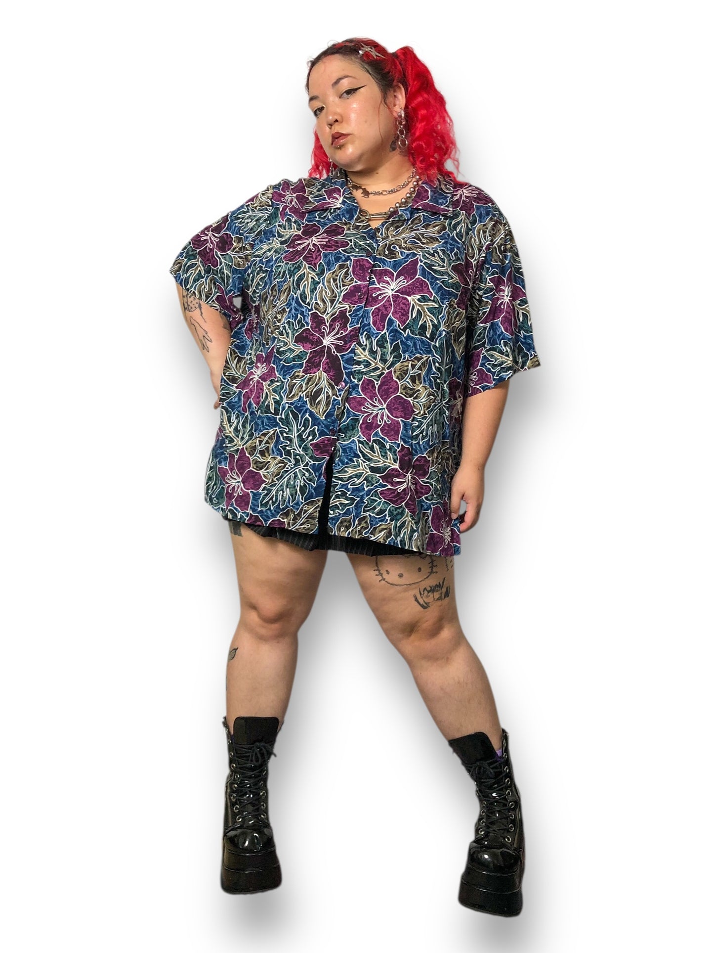 90’s/Y2K Hilo Hattie Blue and Purple Hawaiian Shirt (3X)
