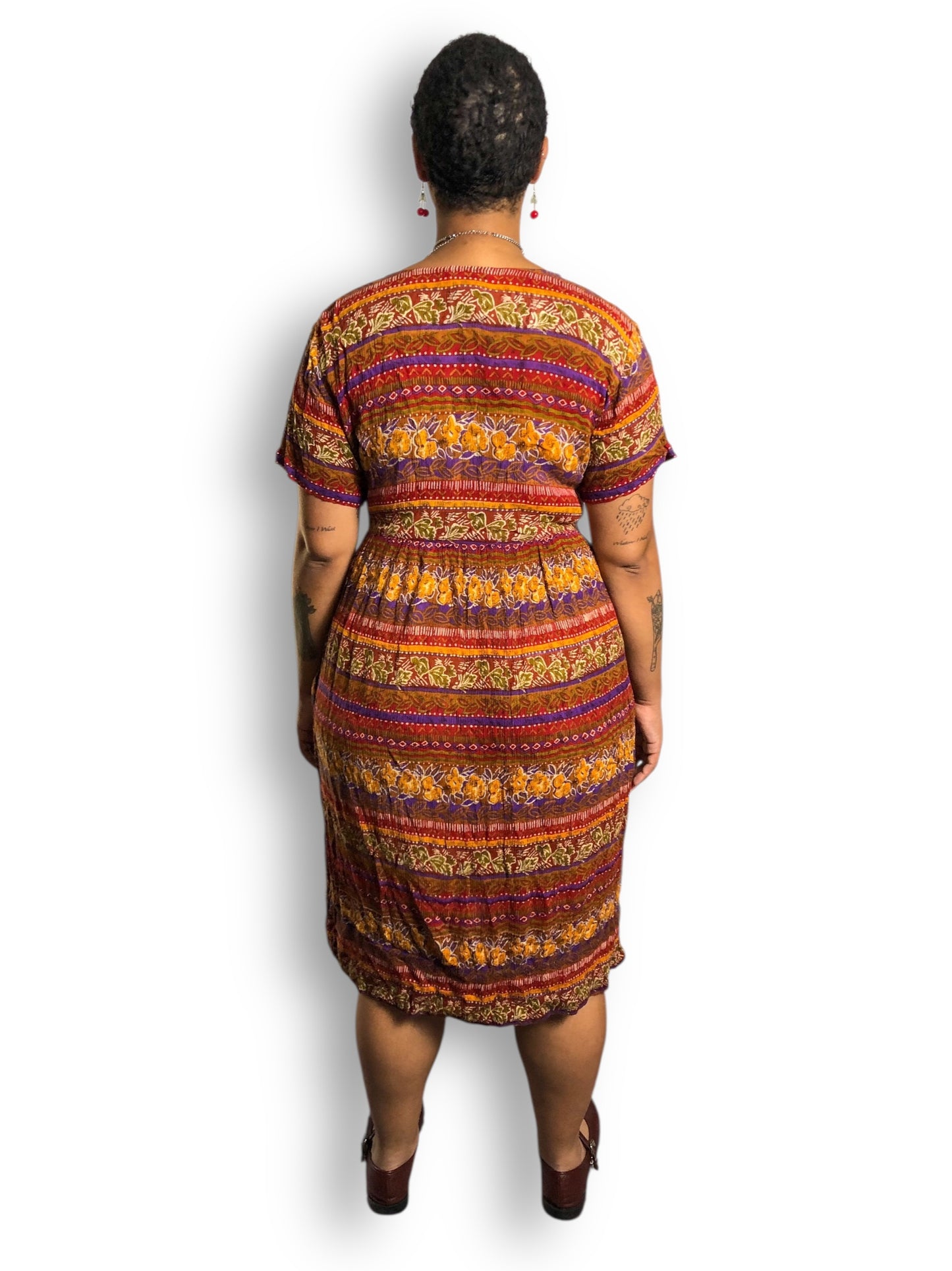 90’s Jennifer Moore Striped Patterned Midi Dress (XL)