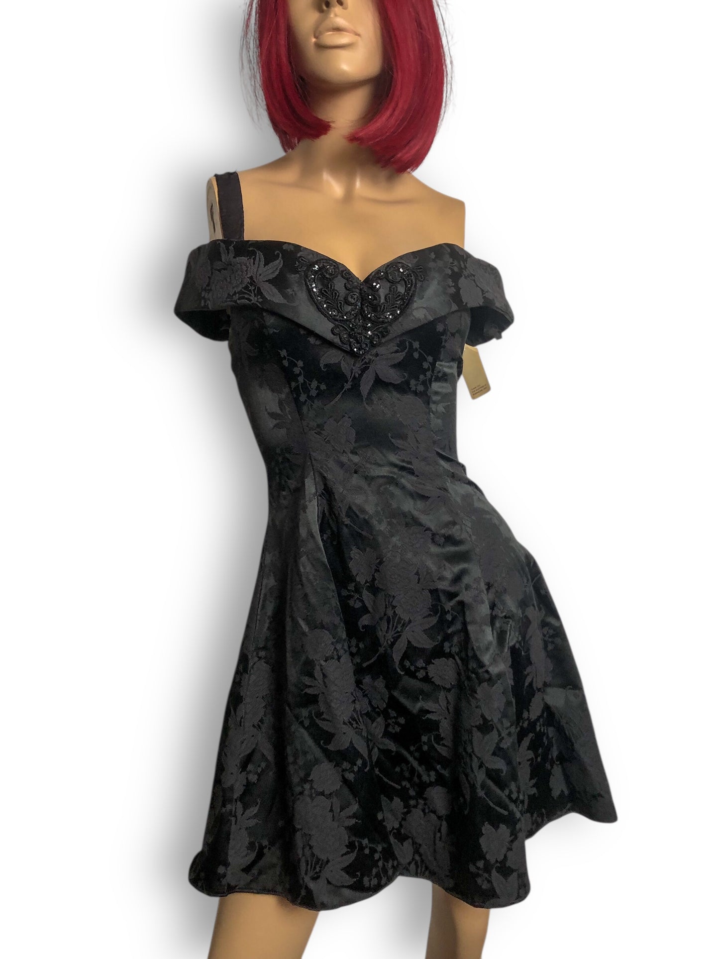 90’s Gunne Sax by Jessica McClintock Black Floral Brocade Cocktail Dress (XXS)