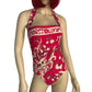 90’s Jantzen Pink and Cream Paisley Dragon Print One-Piece Swimsuit (M/L)