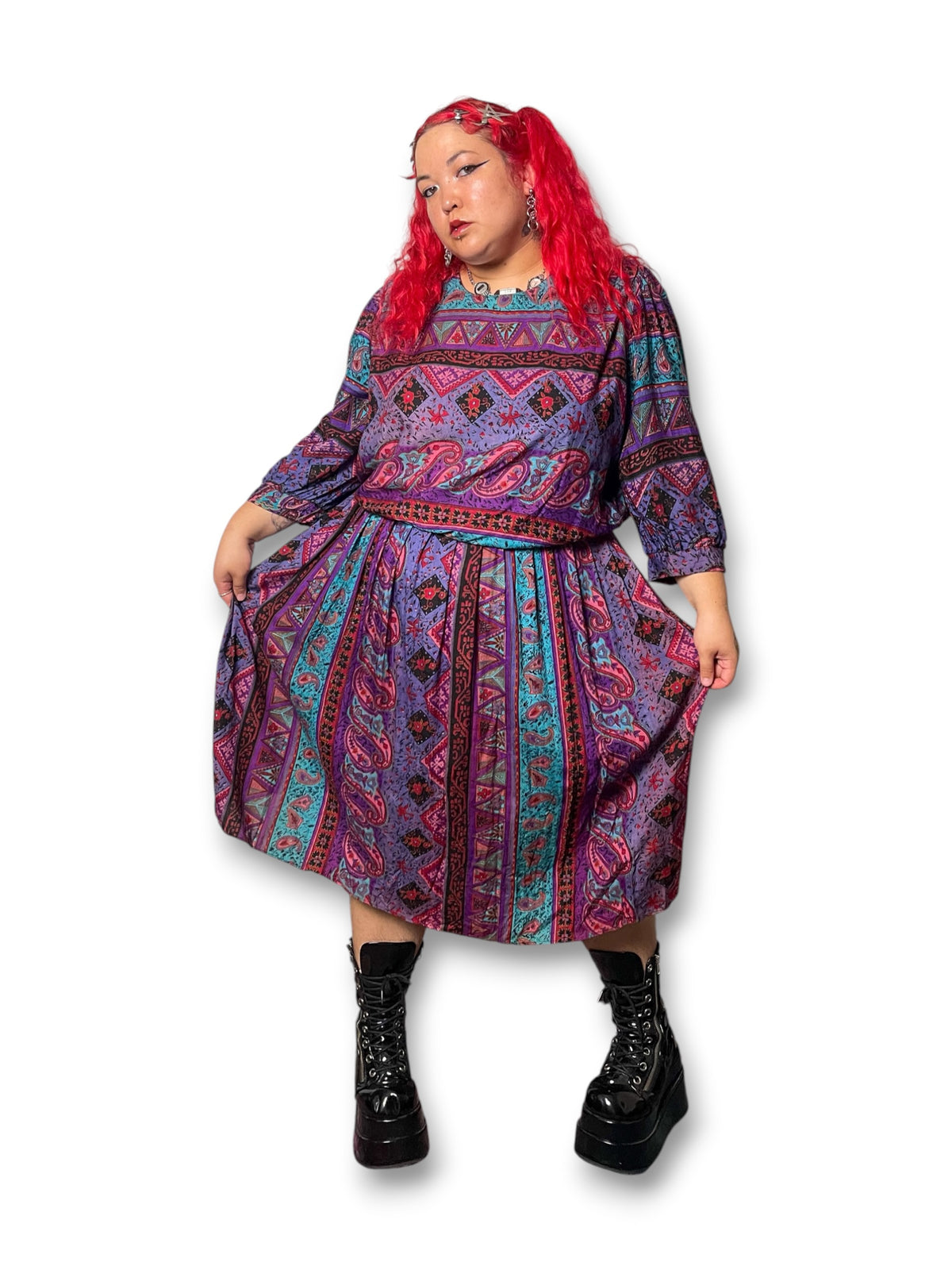 80’s Retro Print Midi Dress (2X/3X)