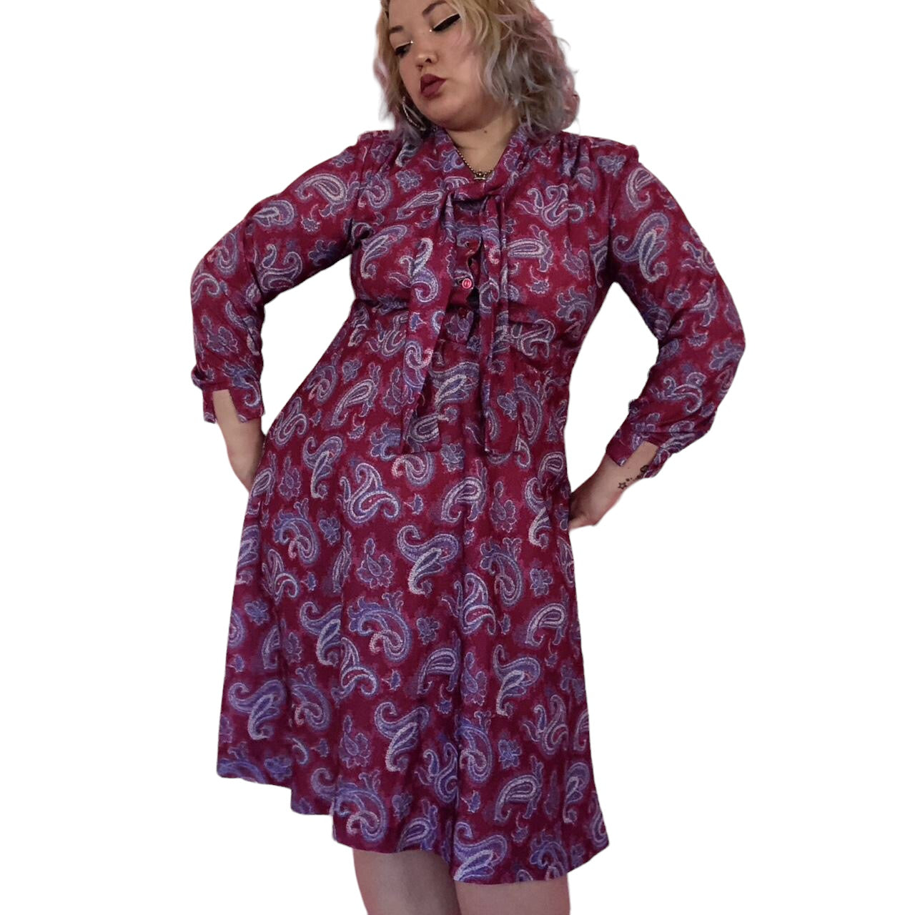 80's Anthony Richards Fuschia Paisley Print Retro Midi Dress (L/XL)