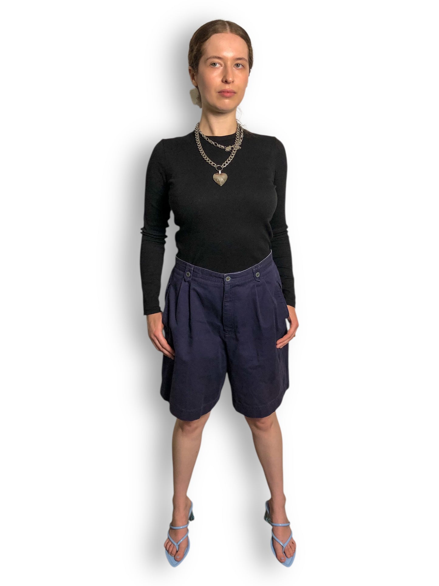 Y2K Liz Claiborne Navy Blue Pleated Shorts (L)