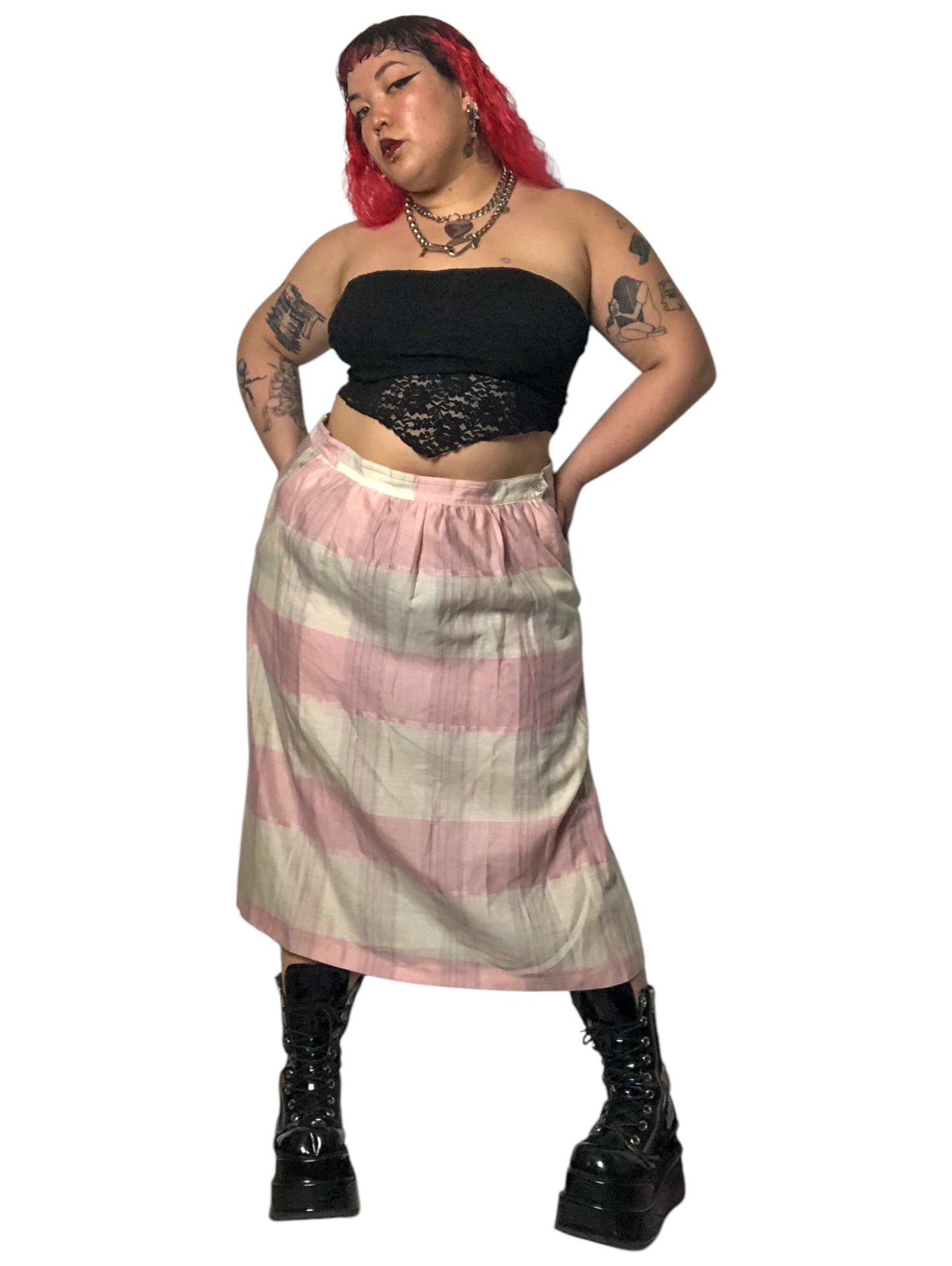 70’s Impressions II Pink and White Plaid Skirt (2X/3X)