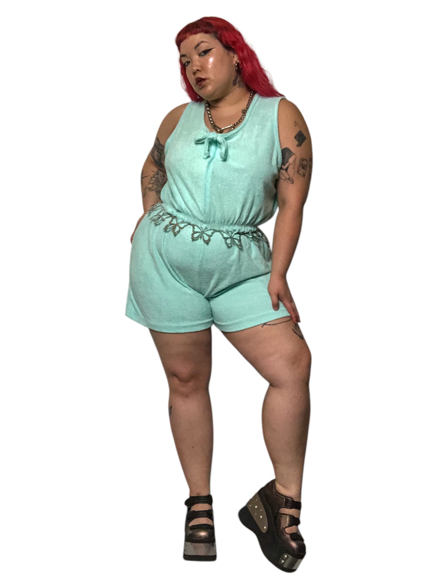 80’s Linda Aqua Blue Terrycloth Romper (3X)