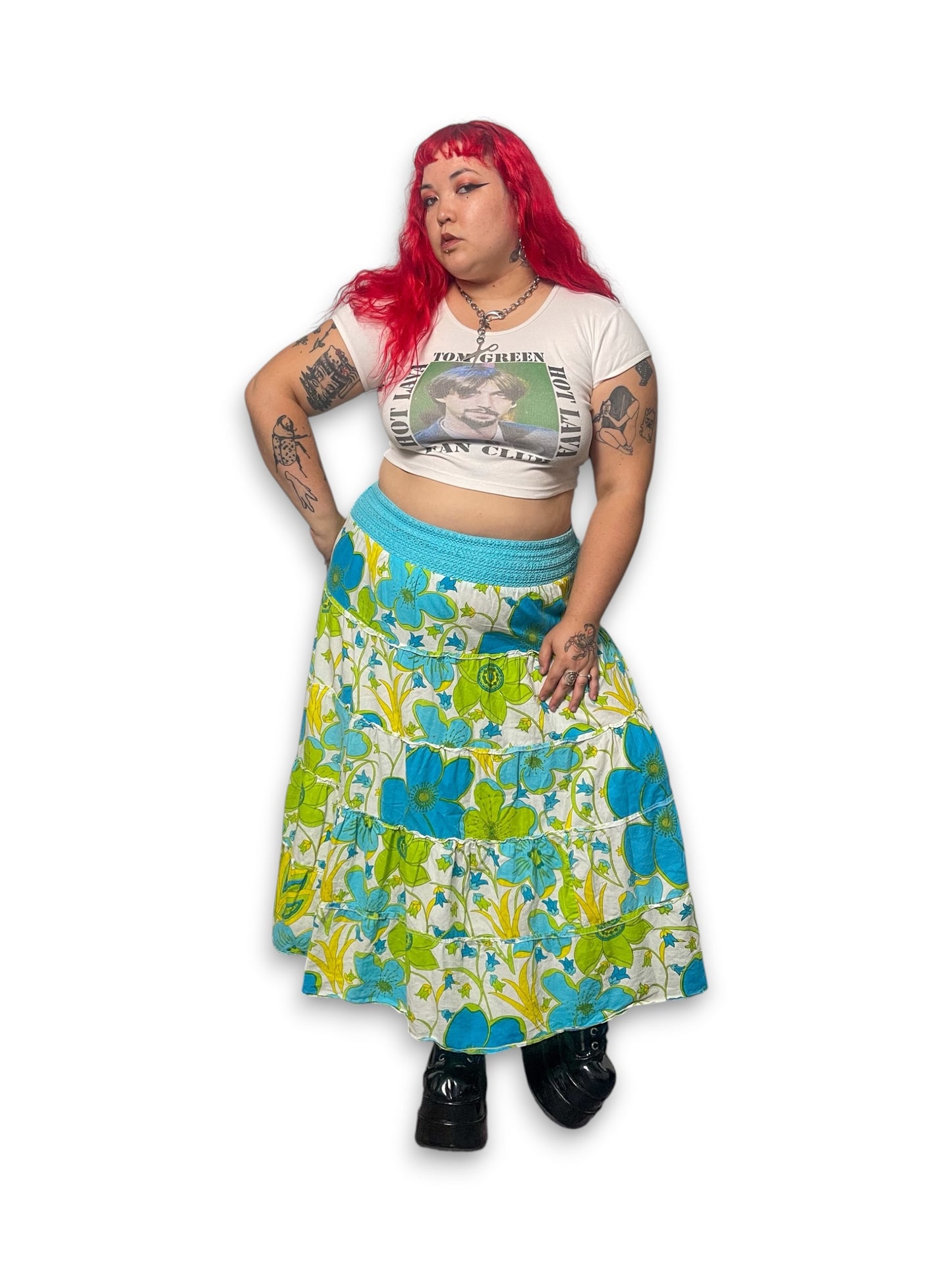 Y2K Floral Tiered Midi Skirt (2X)