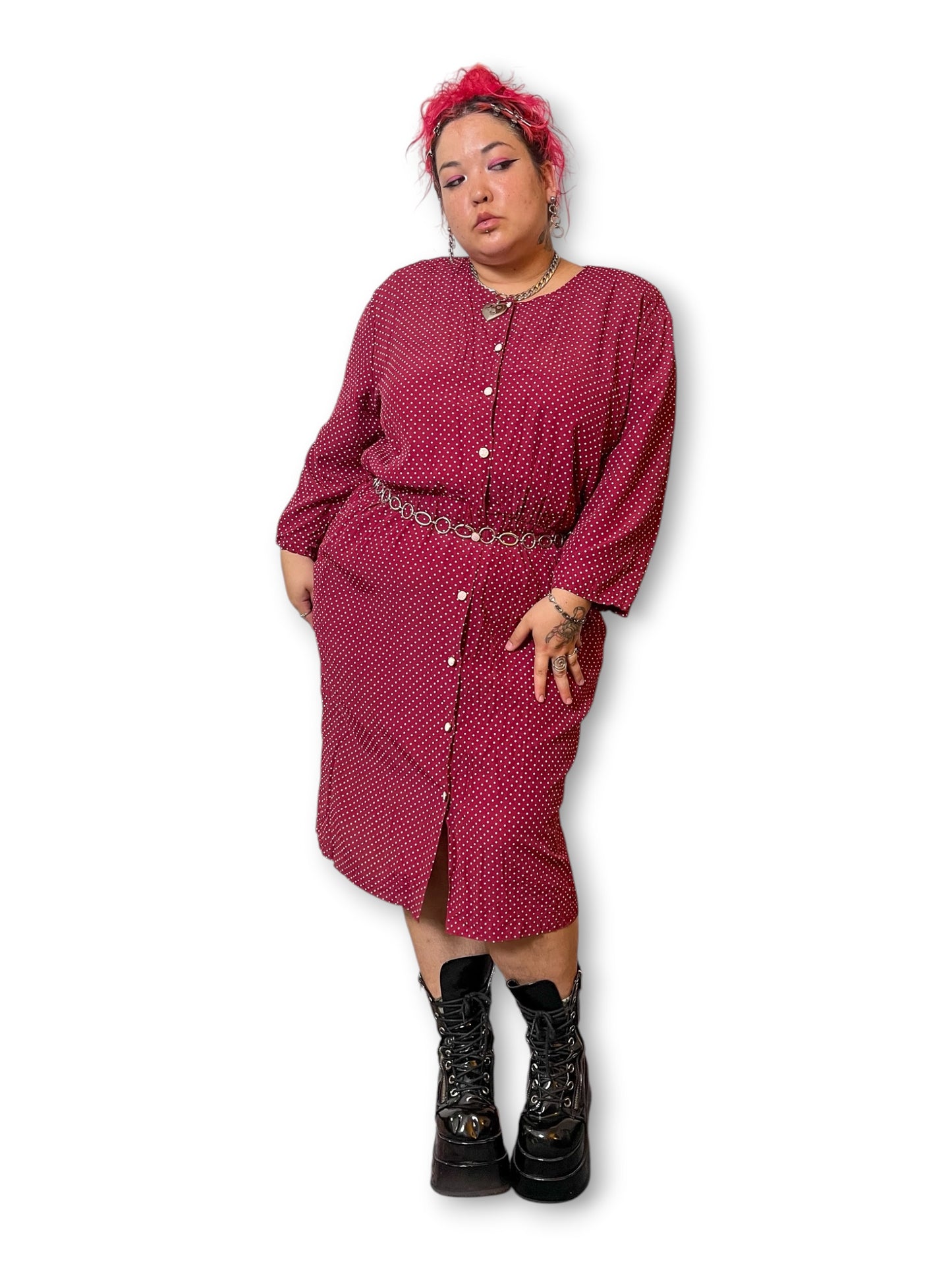 80’s Burgundy Polka Dot Secretary Dress (3X)