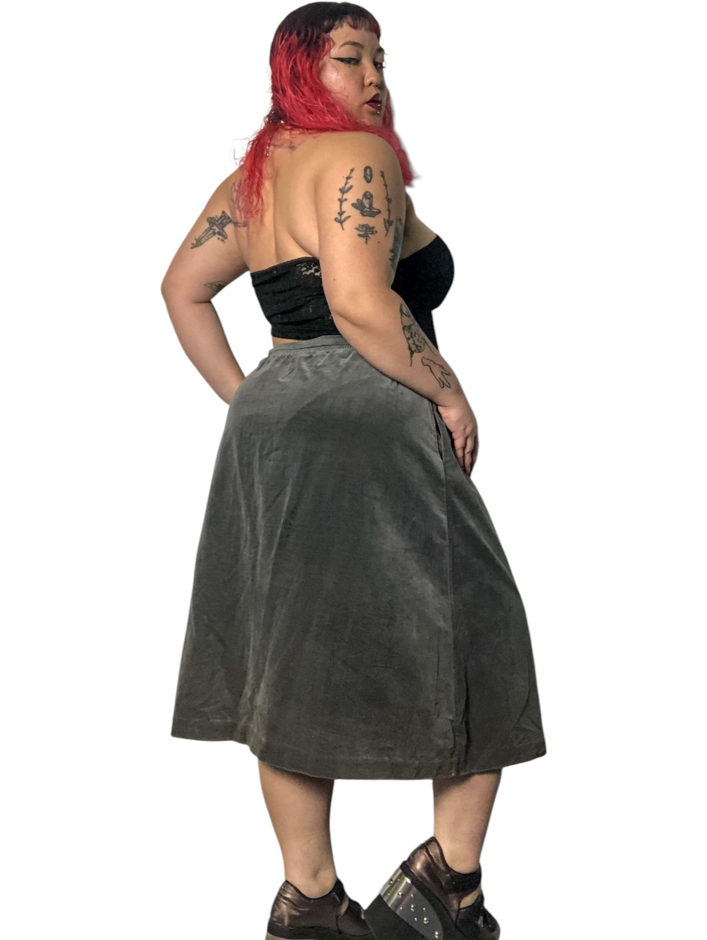 80’s/90’s Tumbleweeds Gray Velvet Skirt (XL/2X/3X)