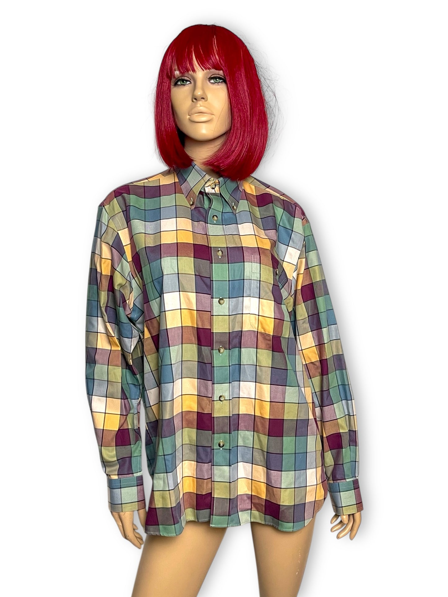 Y2K/Modern Paul Frederick Pastel Checkered Print Button Down Shirt (M/L)