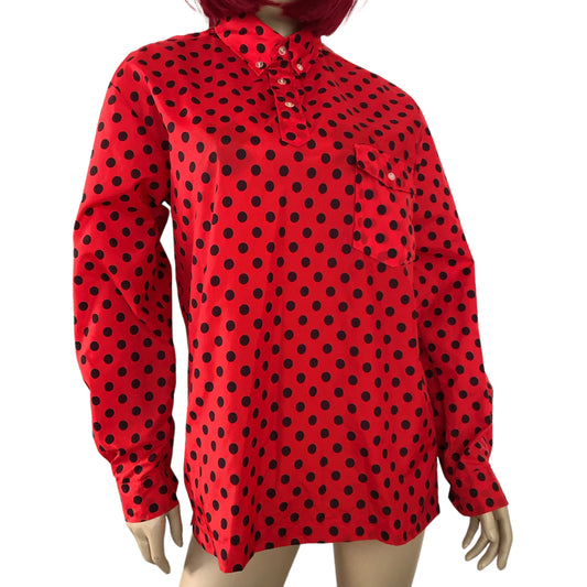 70’s Saska Parrott Ski Co Red and Black Polka Dot Wind Shirt (M)