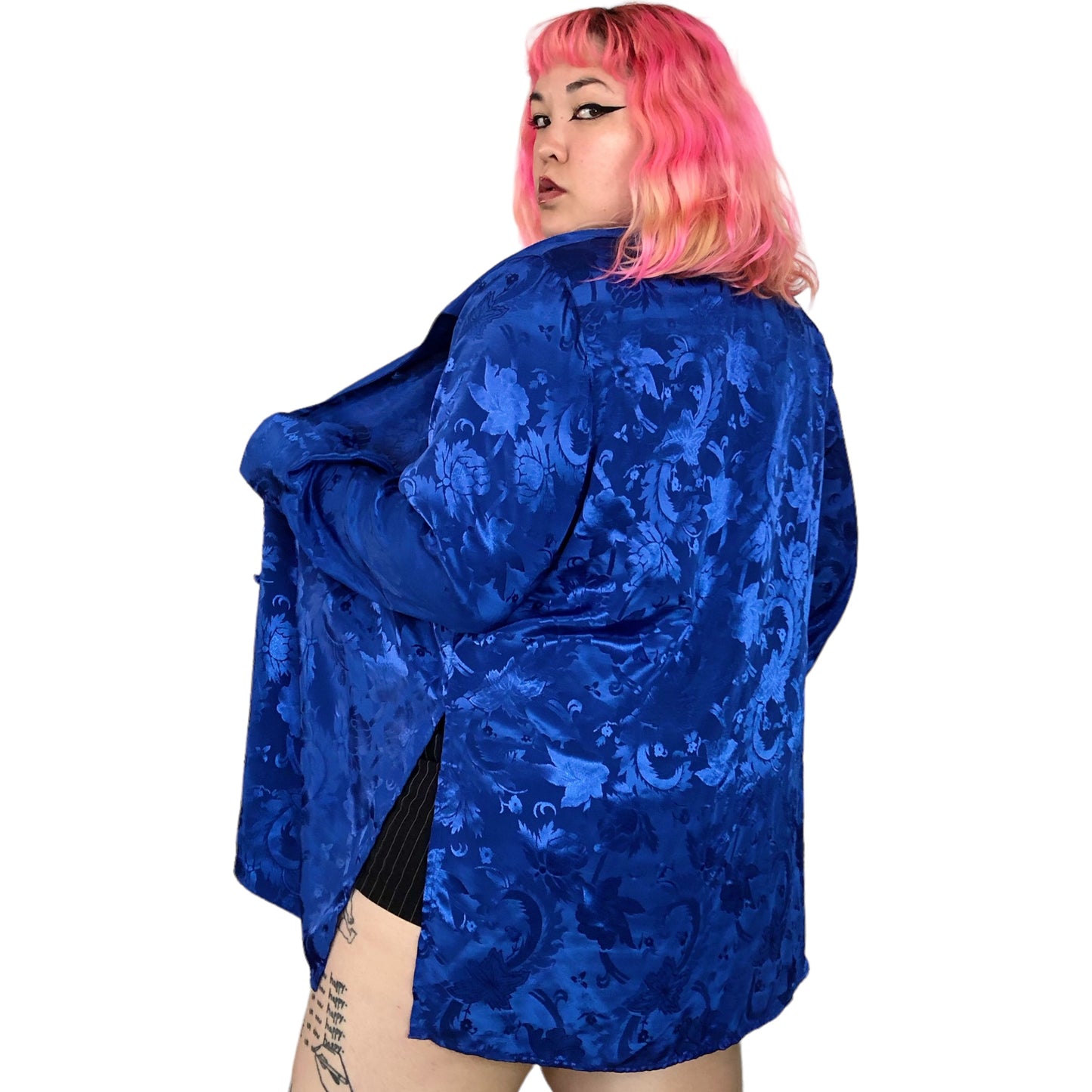 90’s/Y2K Blue Floral Satin Blouse (2X)