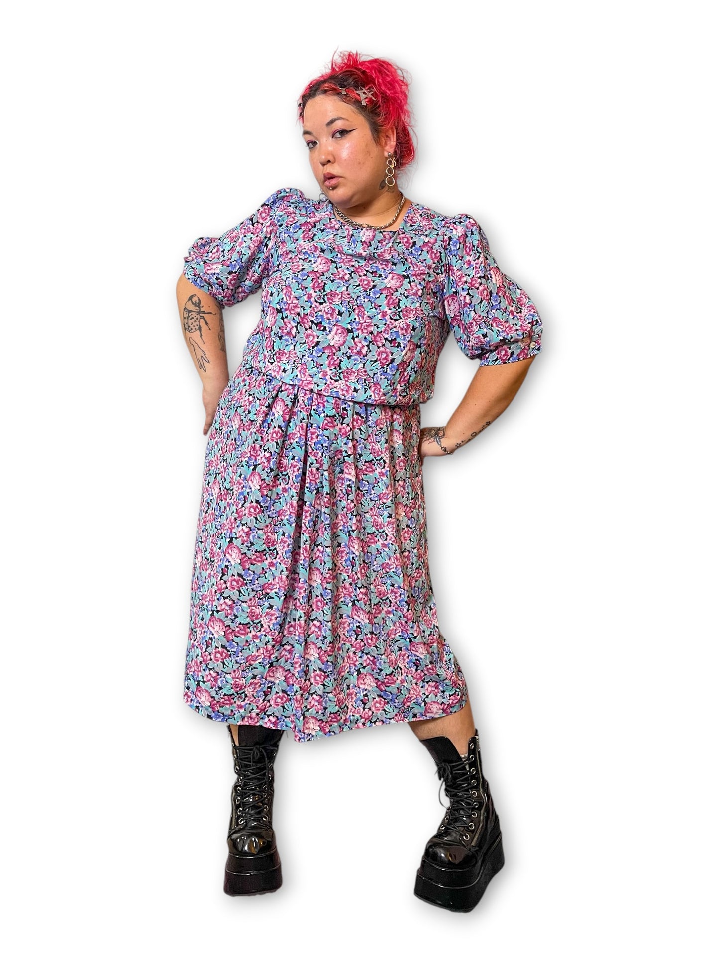 90’s Retro Floral Midi Dress (2X)