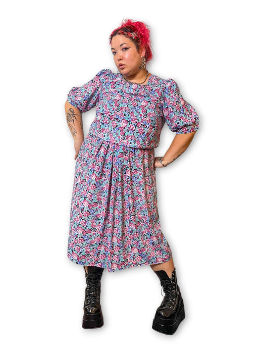 90’s Retro Floral Midi Dress (2X)