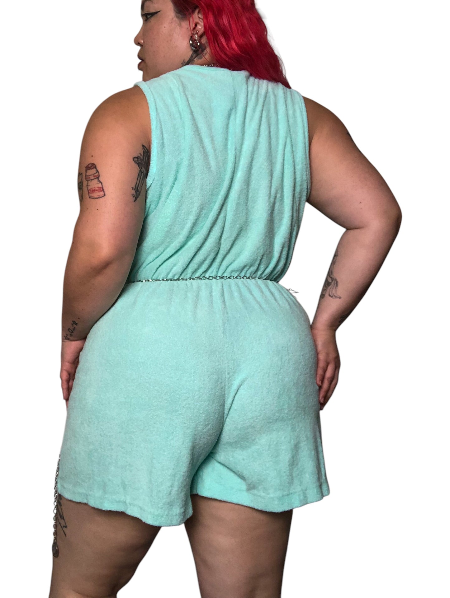 80’s Linda Aqua Blue Terrycloth Romper (3X)