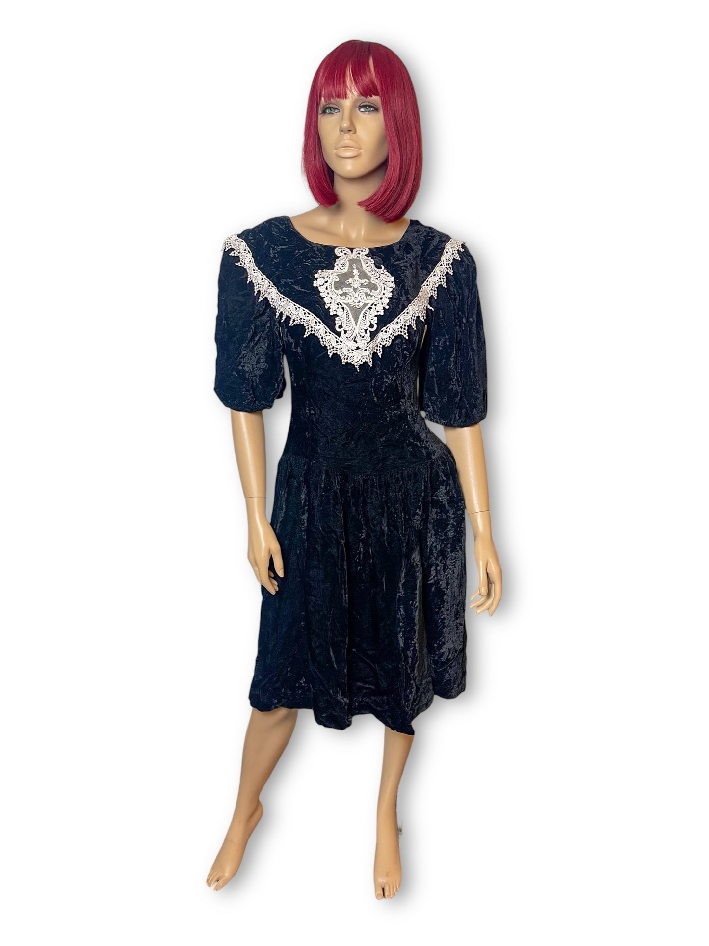 80’s Jamie Black Velvet Goth Victorian Dress (XS/S)