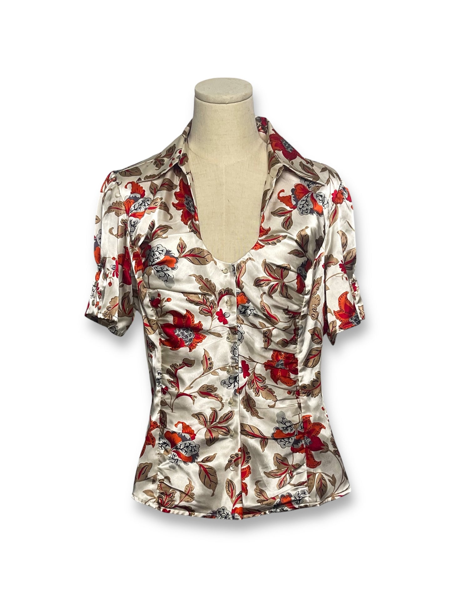 90’s/Y2K Floral Satin Blouse (XL)